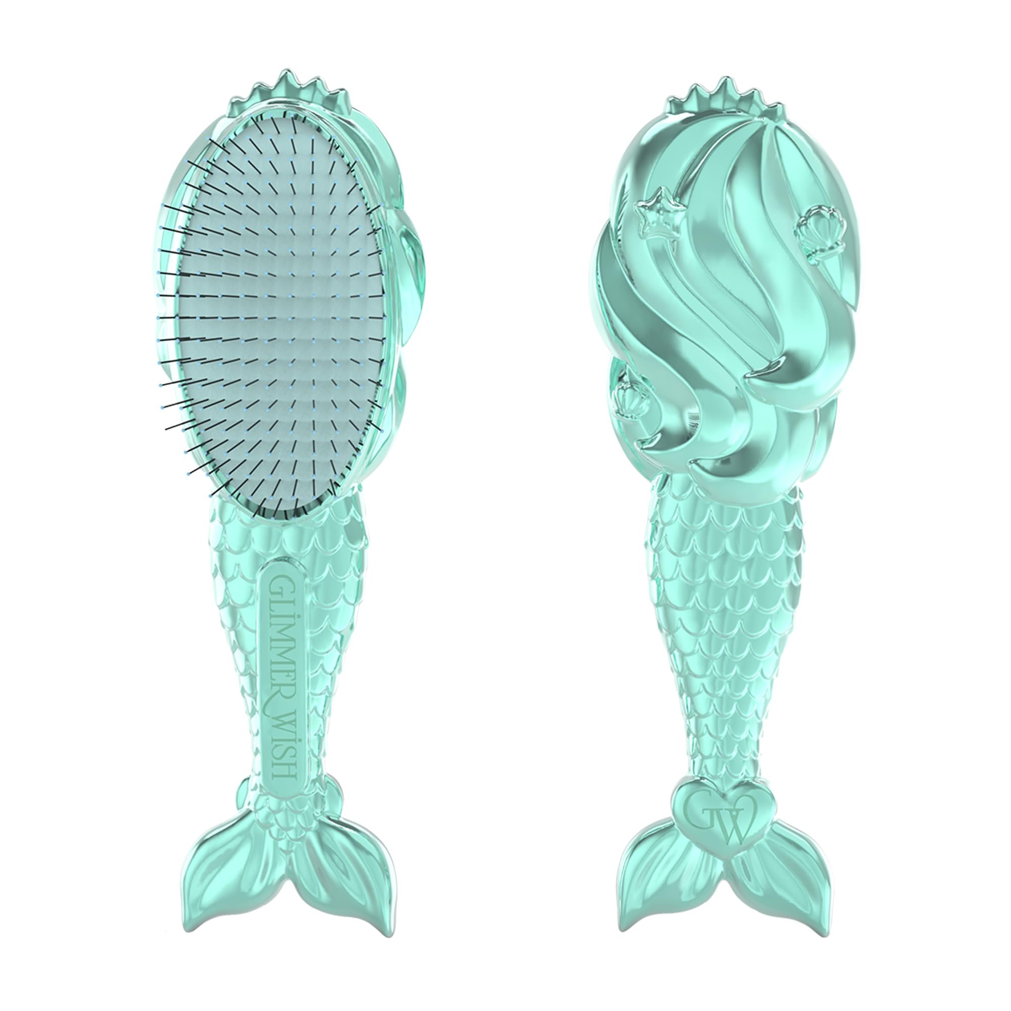Glimmer Wish Mermaid Detangling Hair Brush for Kids - Anti Frizz and Anti Static - Soft and Long Bristles to Detangle With Ease 