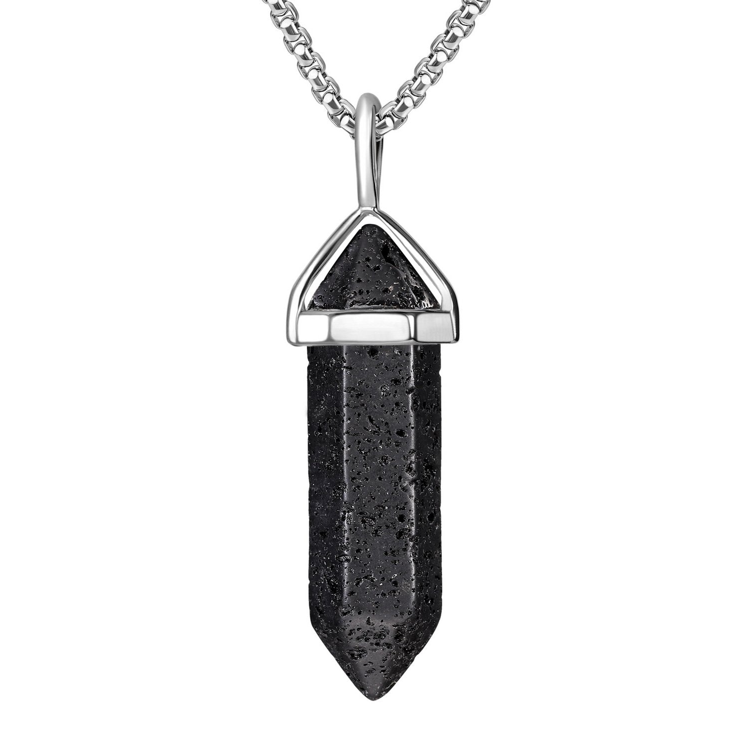 BEADNOVA Black Lava Necklace for Men Gemstone Crystal Necklace for Women Healing Stone pendant Jewelry for Men Pendulum Divinati