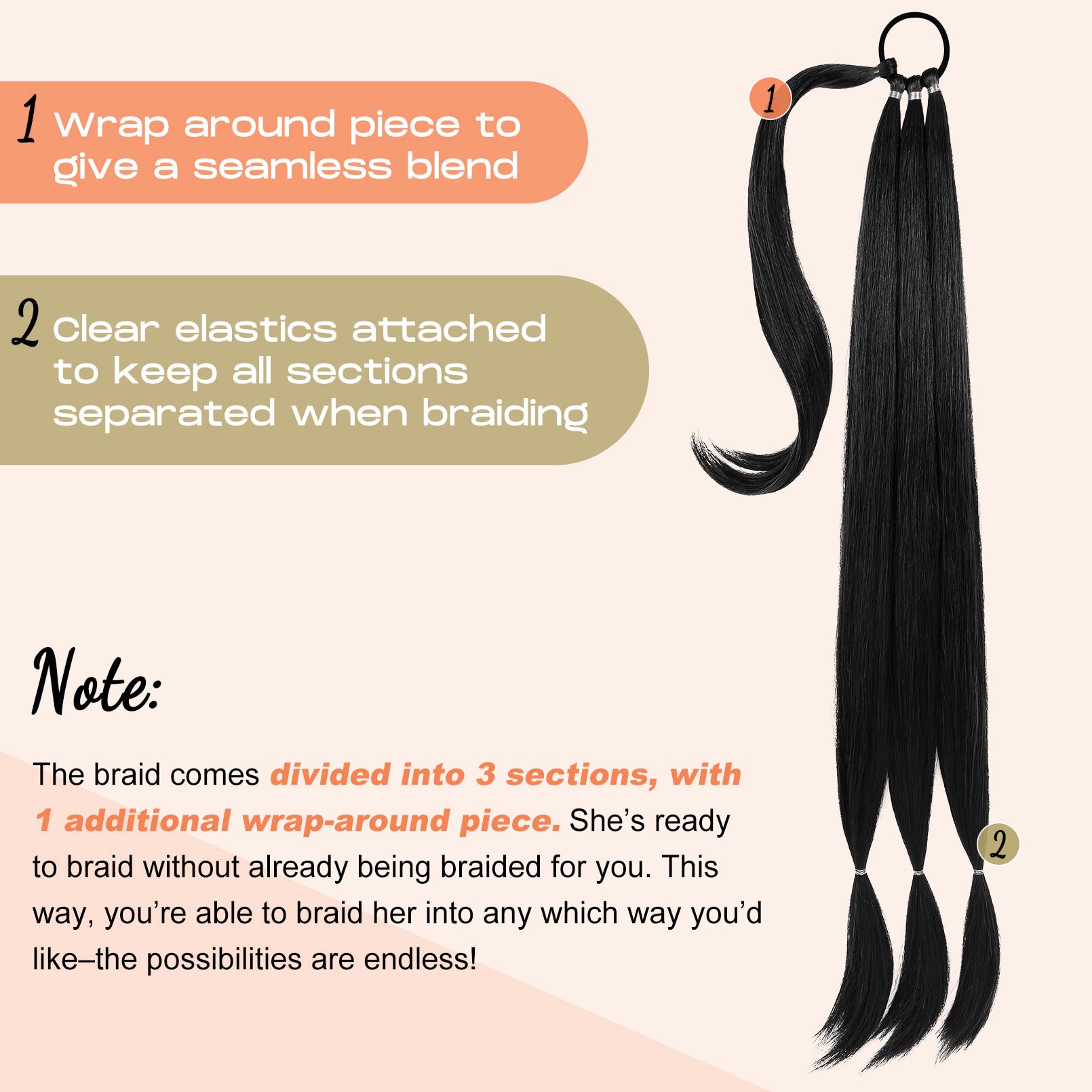 Seikea 2Pcs Long Braid Ponytail Extension With Hair Tie Long Straight Wrap Around Hair Extensions Ponytail Soft Synthetic Hair B