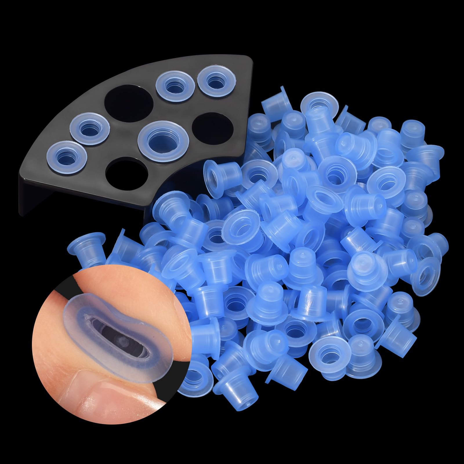 ATOMUS 300pcs Tattoo Ink Caps with 1pc Cup Holders Silicone Tattoo Pigment Cups 8 Holes Ink Caps Holder for Tattoo Ink Tattoo Su