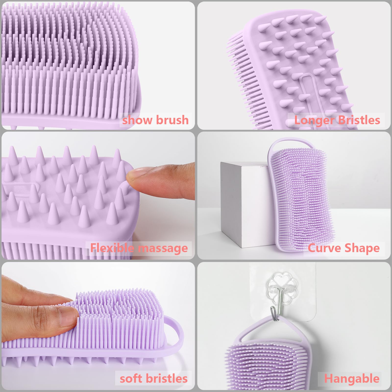 Yealife Silicone Body Scrubber, 2 In 1 Body Brush Hair Scalp Brush For Shower And Bath, Easy Clean, Lathers Well, Stimulating Bl