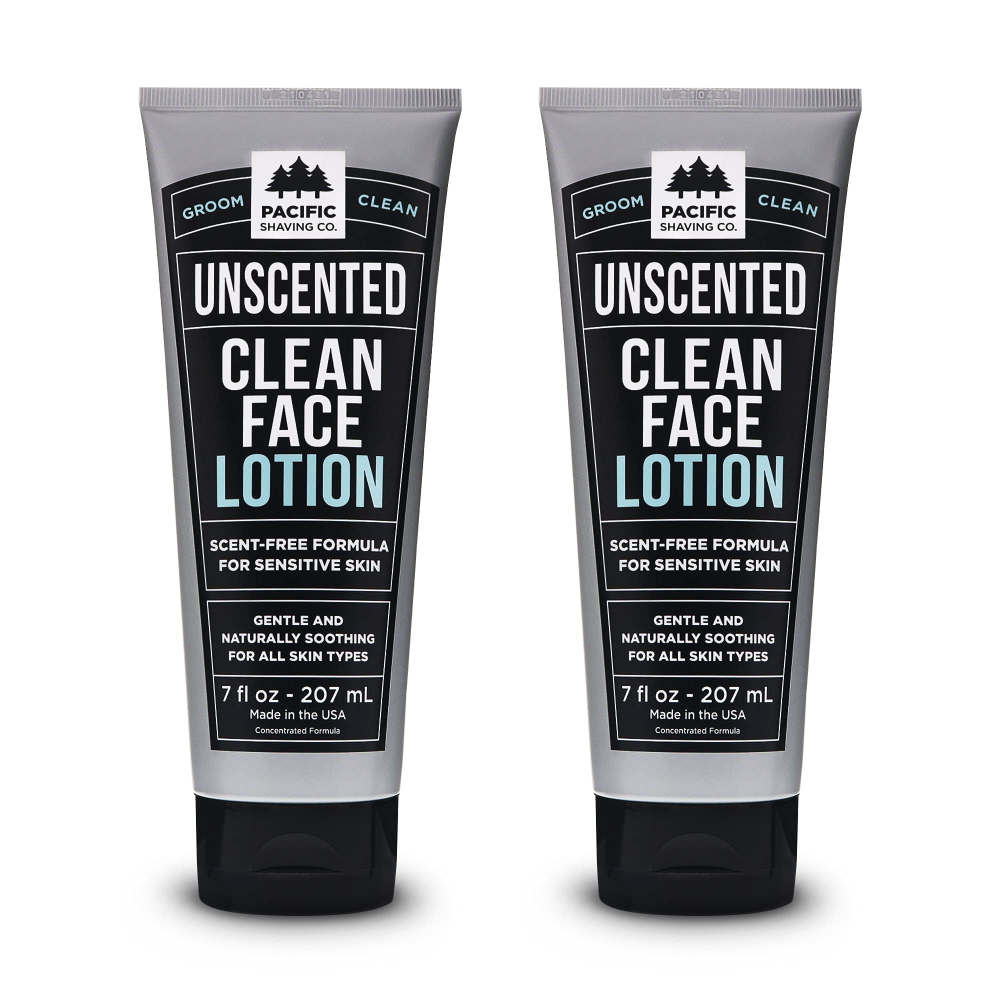Pacific Shaving Company Clean Face Lotion  UNSCENTED | Natural Face Lotion for Sensitive Skin (7 oz)  Pack of 2