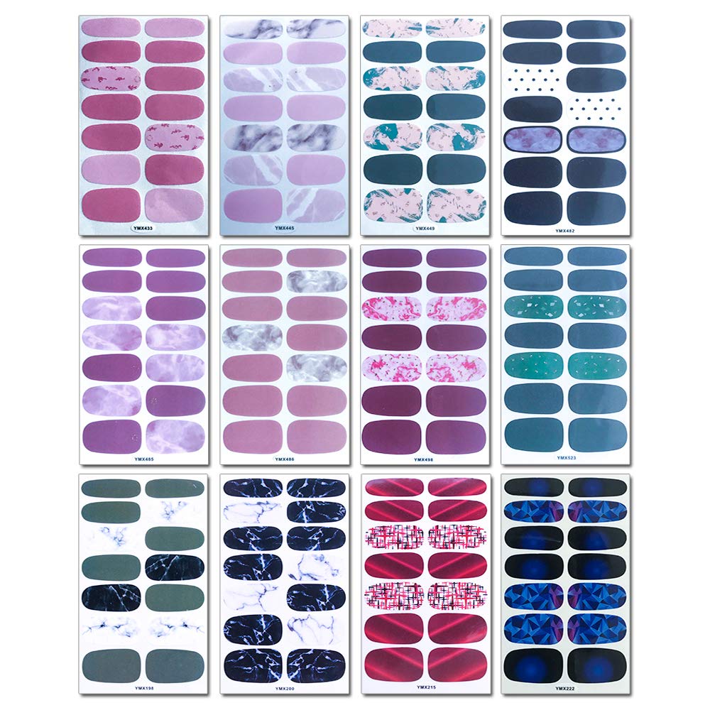 Wokoto 20 Sheets Full Wraps Nail Art Polish Stickers Strips Set With 1Pc Nail File Gradient Adhesive Nail Decals Design Manicure
