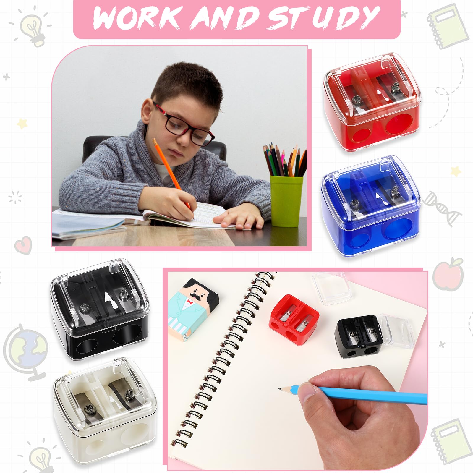 Gjinxi Eye Liner Sharpener, 5PCs Dual Holes Eye Liner Pencil Sharpener, Multi Colors Cosmetic Sharpener for Lipliner Eyeliner Pe