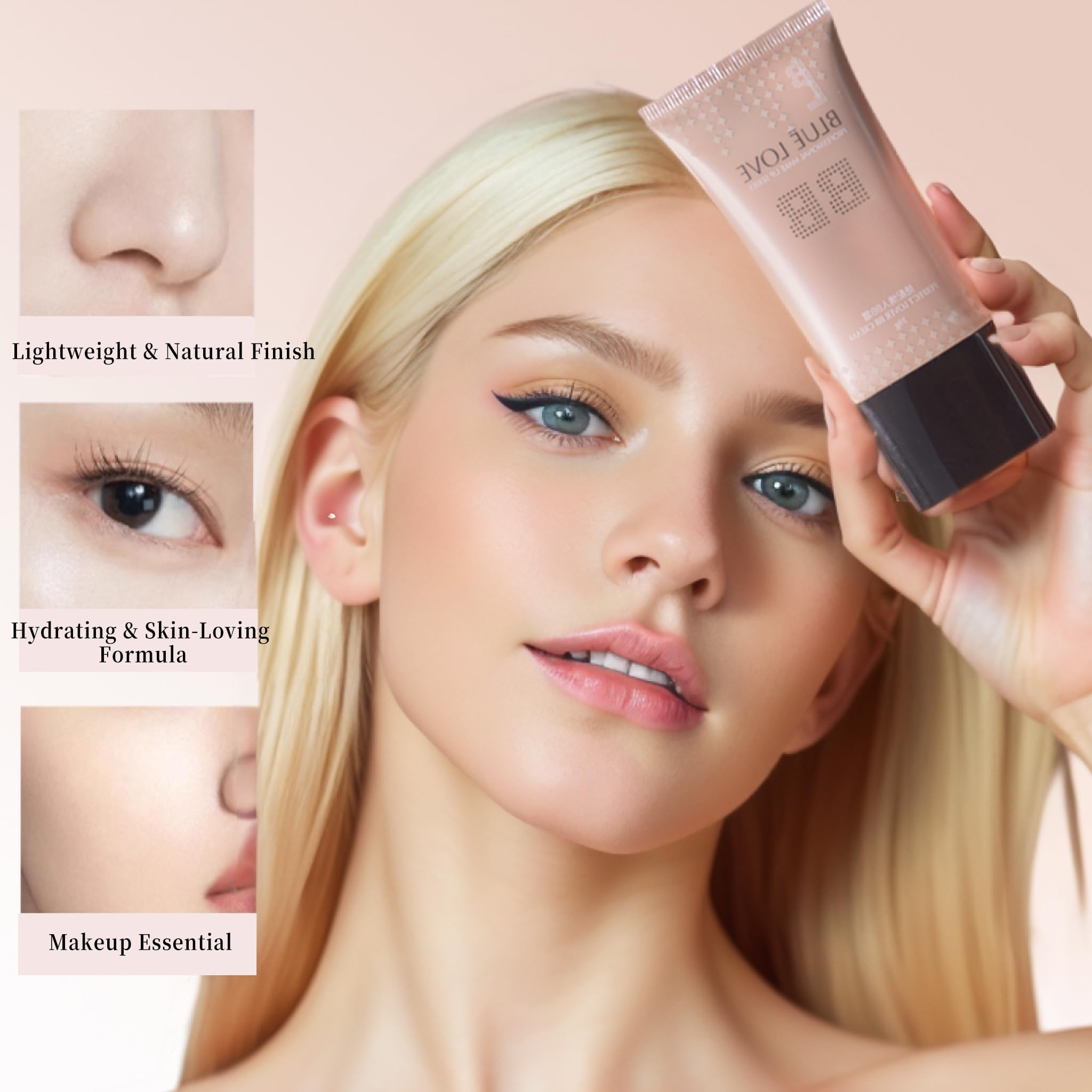 BLUE LOVE BB Cream - Lightweight Tinted Moisturizer & Liquid Foundation, Sheer Coverage Concealer Makeup, Hydrating Skin Tint fo