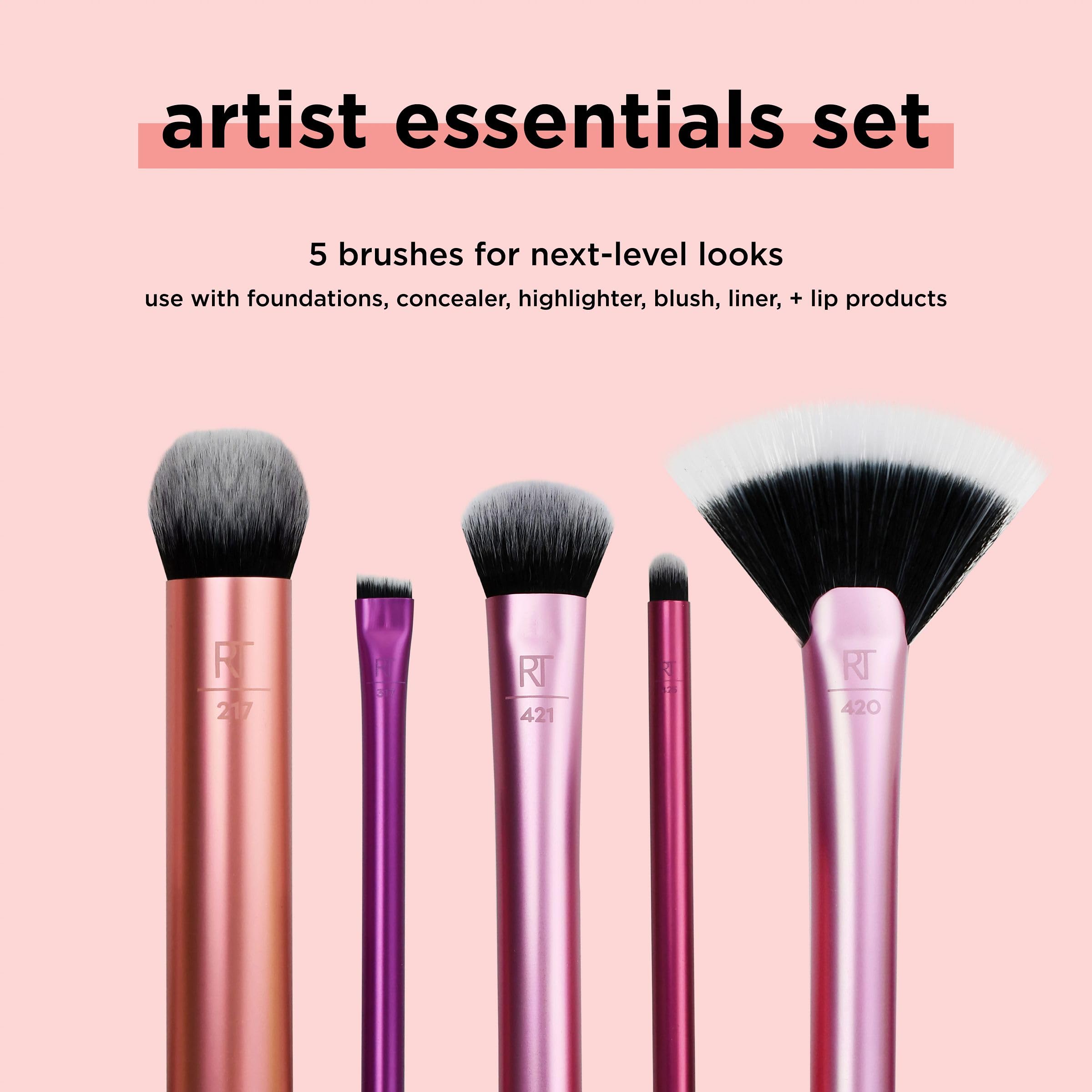 Real Techniques Artist Essentials Makeup Brush Set, For Foundation, Blush, Highlighter, Eyeshadow, & Liner, Professional Makeup