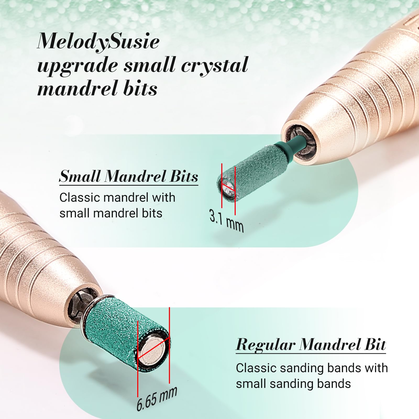 Melodysusie Small Crystal Top 3.1Mm Mandrel Bit For Nails, 3/32 ' ' Easy Off Nail Drill Bits For Sanding Bands, Suitable For Acr