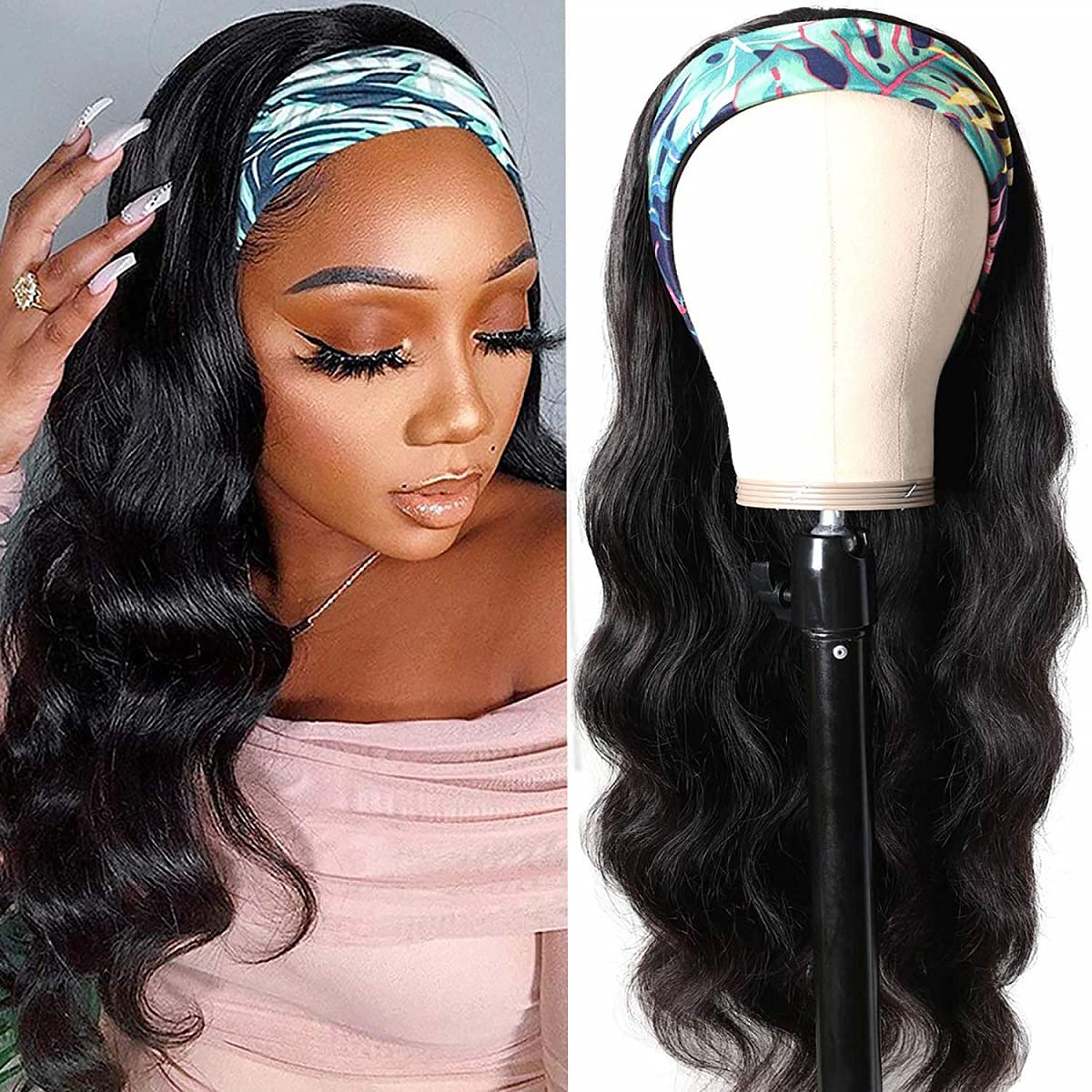 higher Body Wave Headband Human Hair Wig 22 Inch Glueless None Lace Front Wig Brazilian Virgin Hair Wear and Go Wigs for Black W