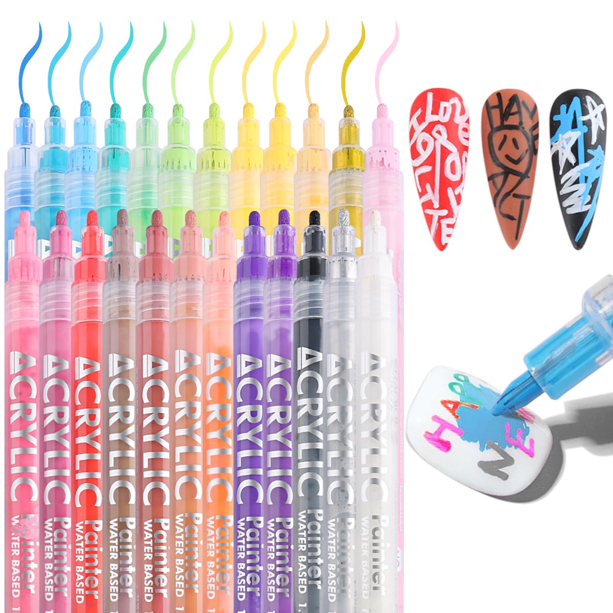 24 Colors Nail Polish Pen Set, Nail Art Pens For Painting, Black White Liner Gel Polish, Dotting French Tips Drawing Liner Brush