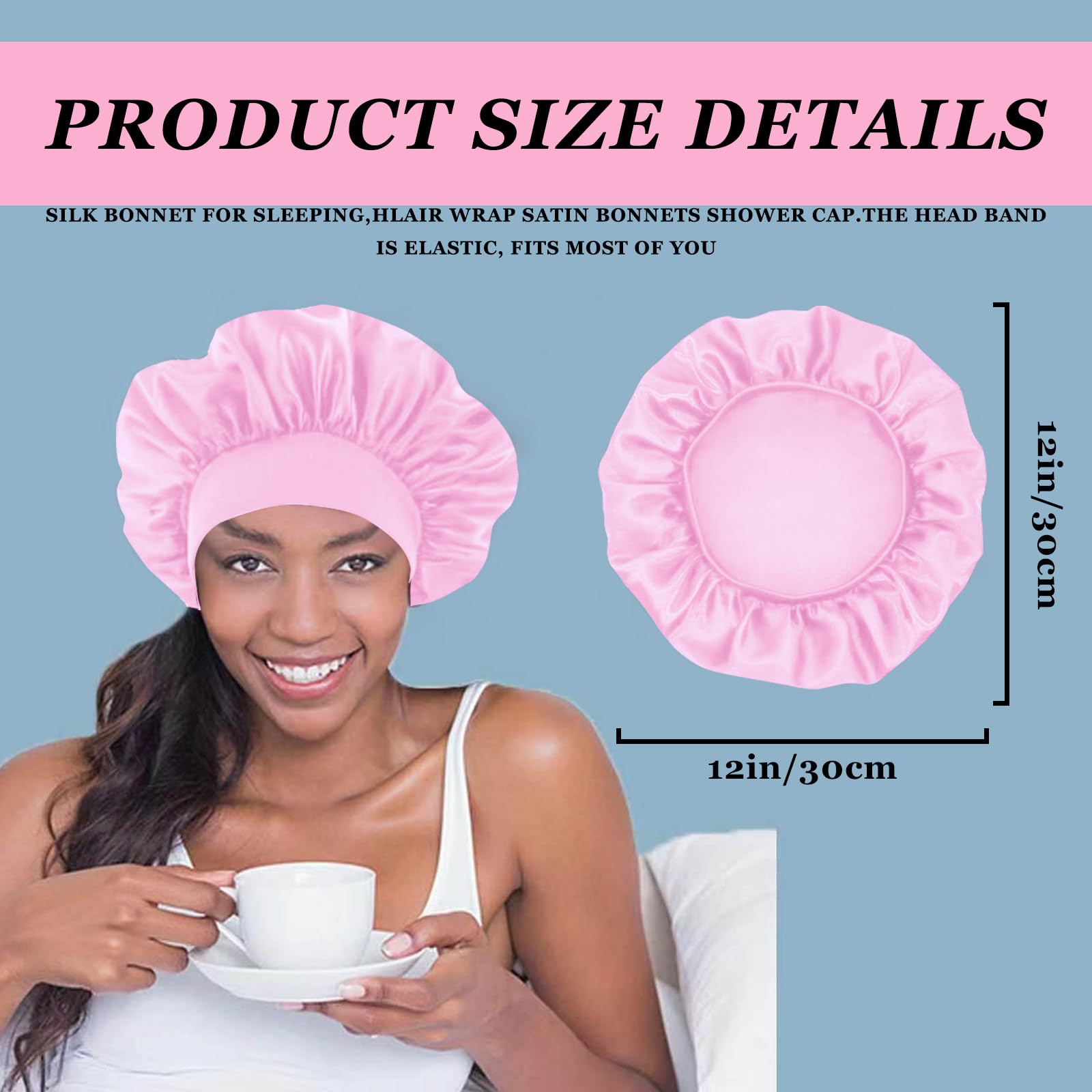 4Pcs Satin Hair Bonnet For Sleeping,Bonnets For Black Women Men,Silk Bonnet For Sleeping,Hair Wrap Cap For Curly Hair,Elastic Wi