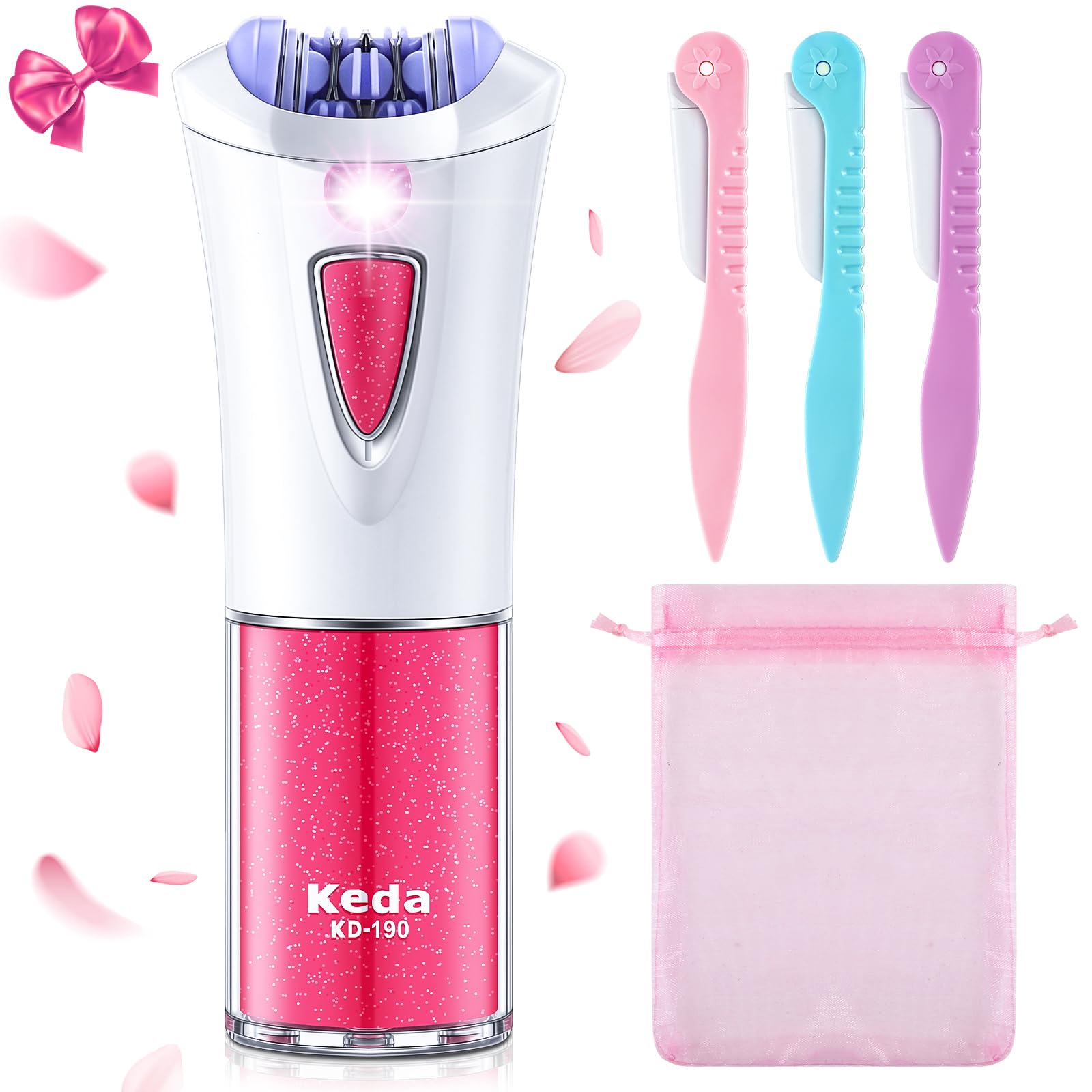Tondiamo 4 Pcs Epilator Hair Removal for Women with Light Smooth Glide Epilator LED Face Hair Facial Remover Epilator Bikini Leg