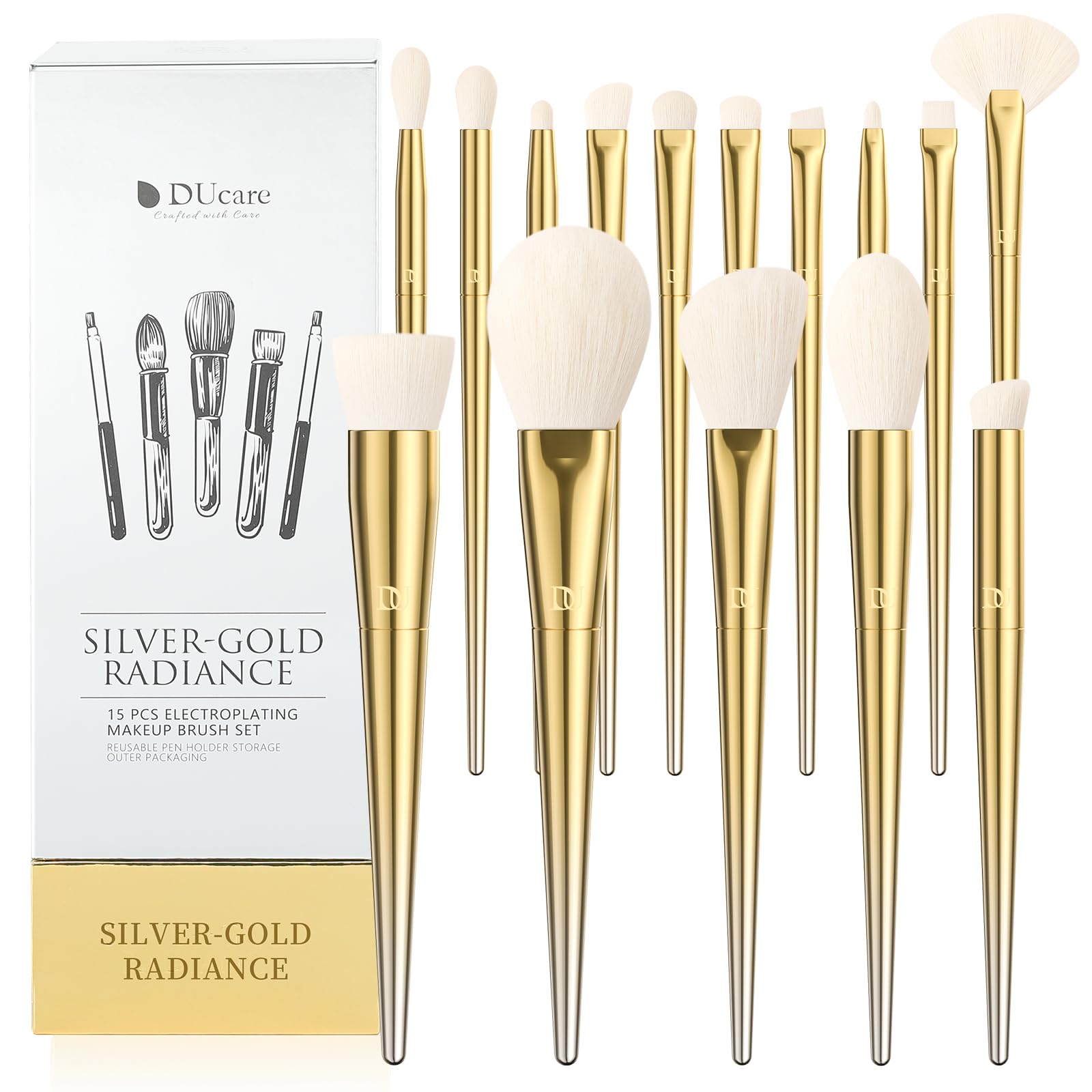 Ducare Makeup Brushes 15Pcs Makeup Brush Set With Holder Premium Synthetic Powder Foundation Contour Blush Concealer Eye Shadow