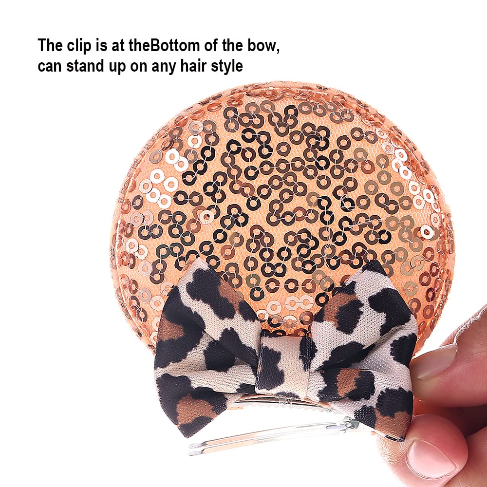 Jiahang Cheetah Bow Mouse Ear Clips For Theme Birthday Party, Baby Girls' Leopard Print Hair Barrettes Hair Accessories For Todd