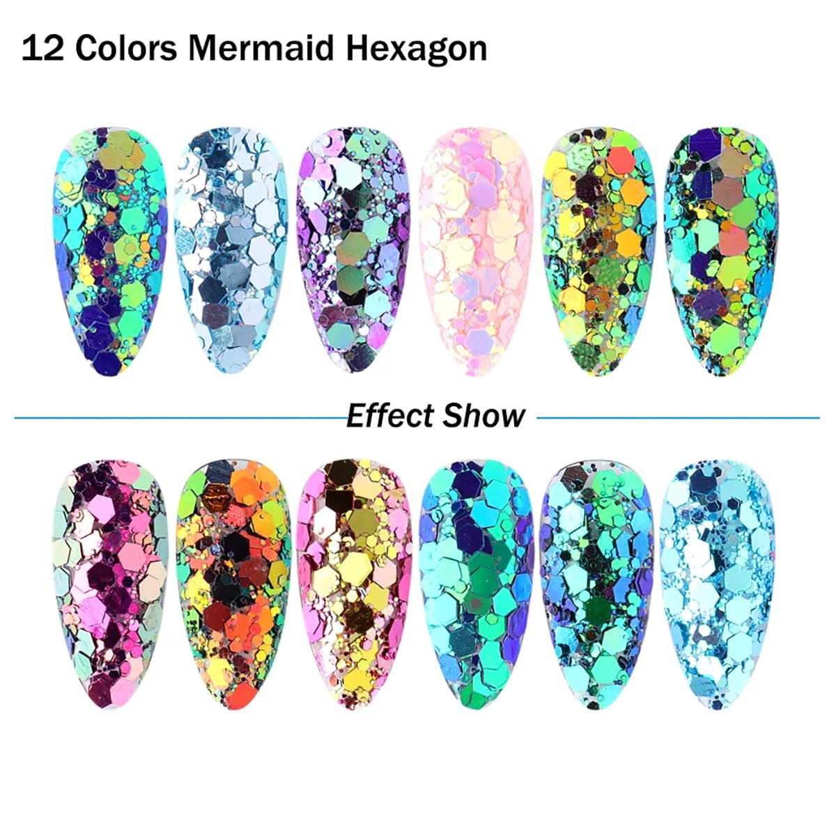 BMKKOT 12 Grids Chameleon Nail Art Sequins - Holographic Glitter Flakes in Blue, Green, Pink, Purple for DIY Acrylic Nails