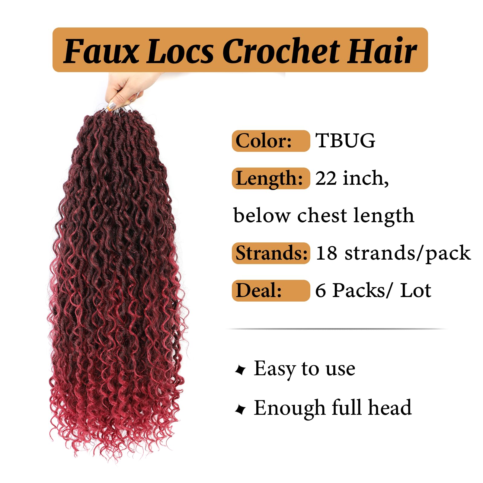 Forevery Goddess Locs Crochet Hair 22 Inch Faux Locs Crochet Hair 6Packs Prelooped Crochet Hair For Black Women Locs Crochet Hai