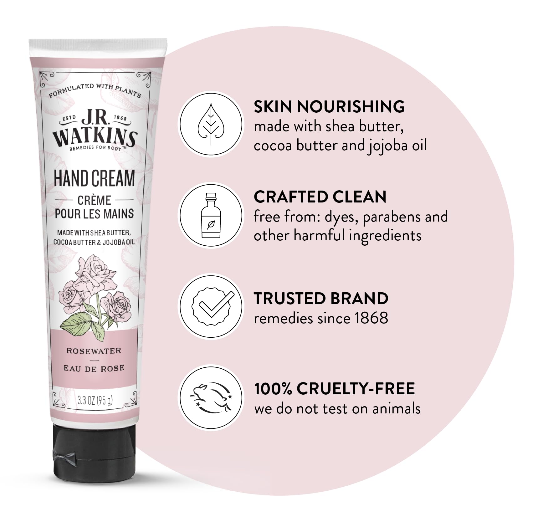 J.R. Watkins Natural Moisturizing Hand Cream, Hydrating Hand Moisturizer With Shea Butter, Cocoa Butter, And Avocado Oil, Usa Ma