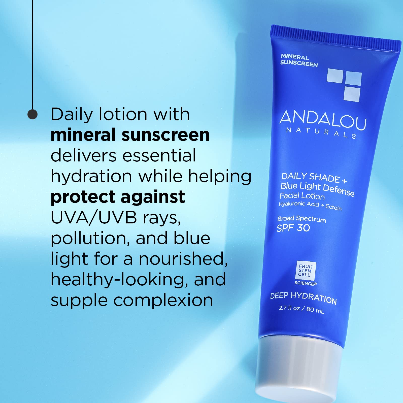 Andalou Naturals Face Sunscreen, Spf 30 Daily Shade + Blue Light Defense Facial Lotion, Broad Spectrum Protection, Deeply Hydrat