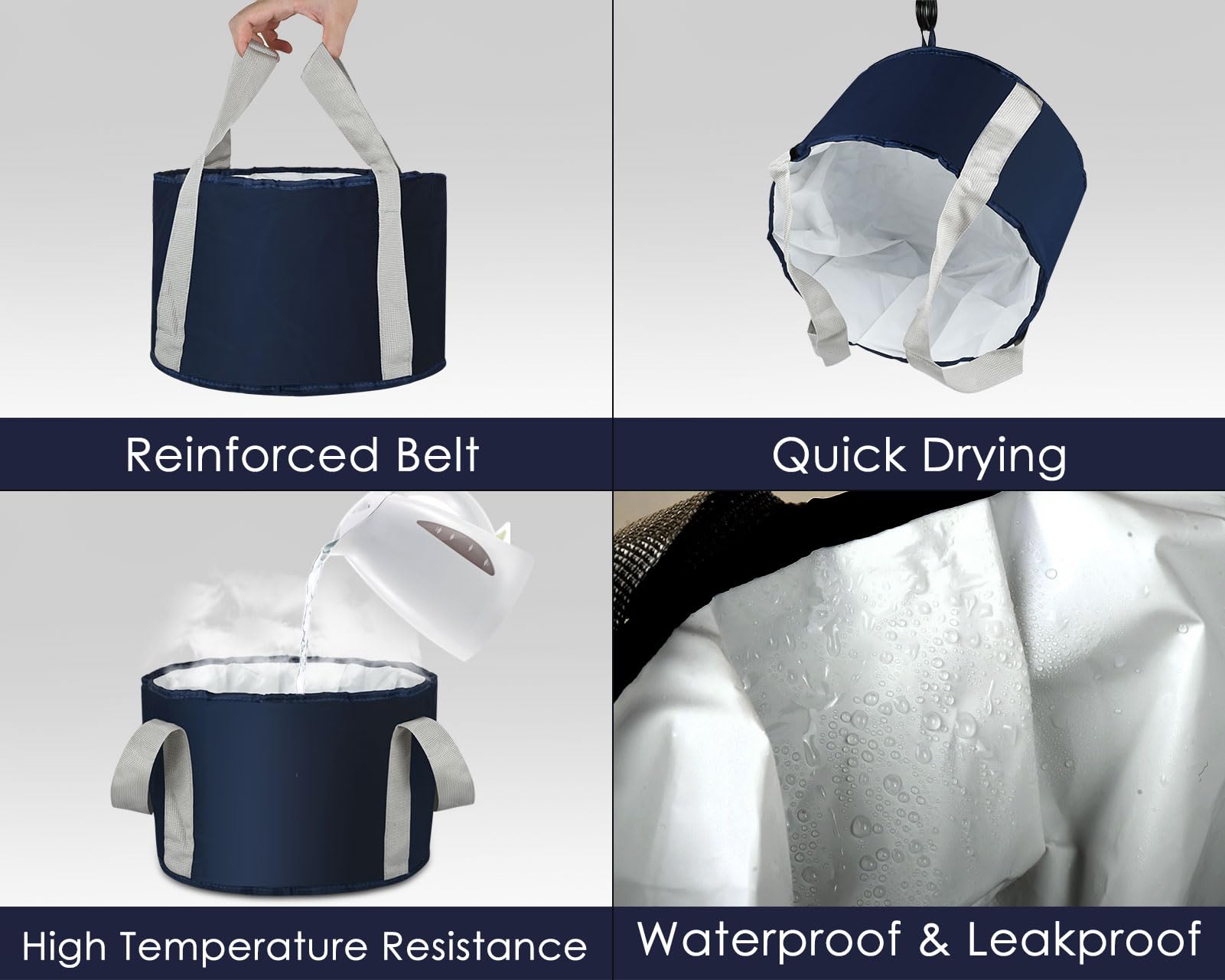YCConcept Foot Soaking Tub Collapsible Bucket with Handle 4.7 Gallon/18 L Portable Wash Bag for Fishing, Traveling, and Camping