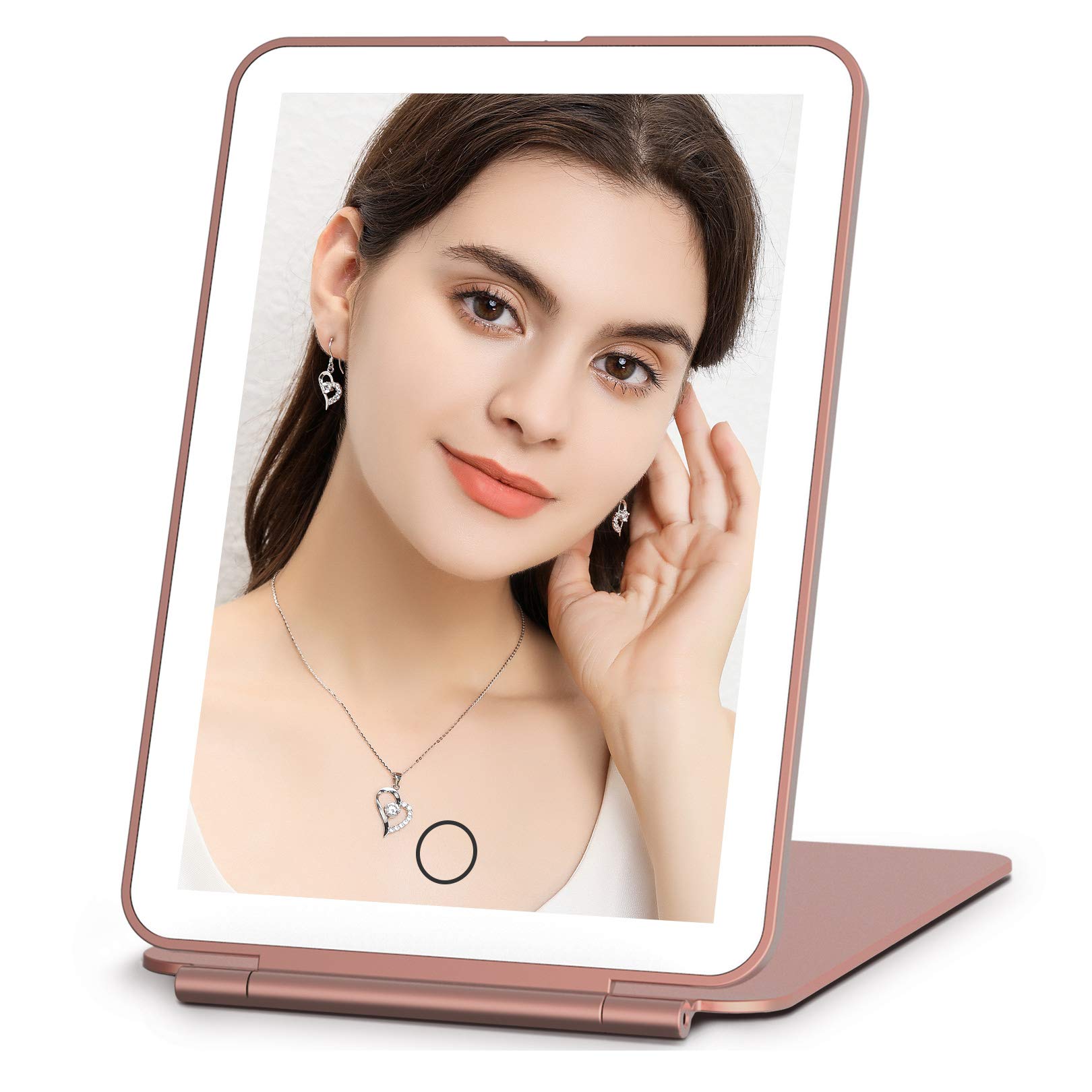 FUNTOUCH Rechargeable Travel Makeup Mirror with Lights, Portable Makeup Mirror with 3 Color Lighting, Touch Dimming, Travel Vani