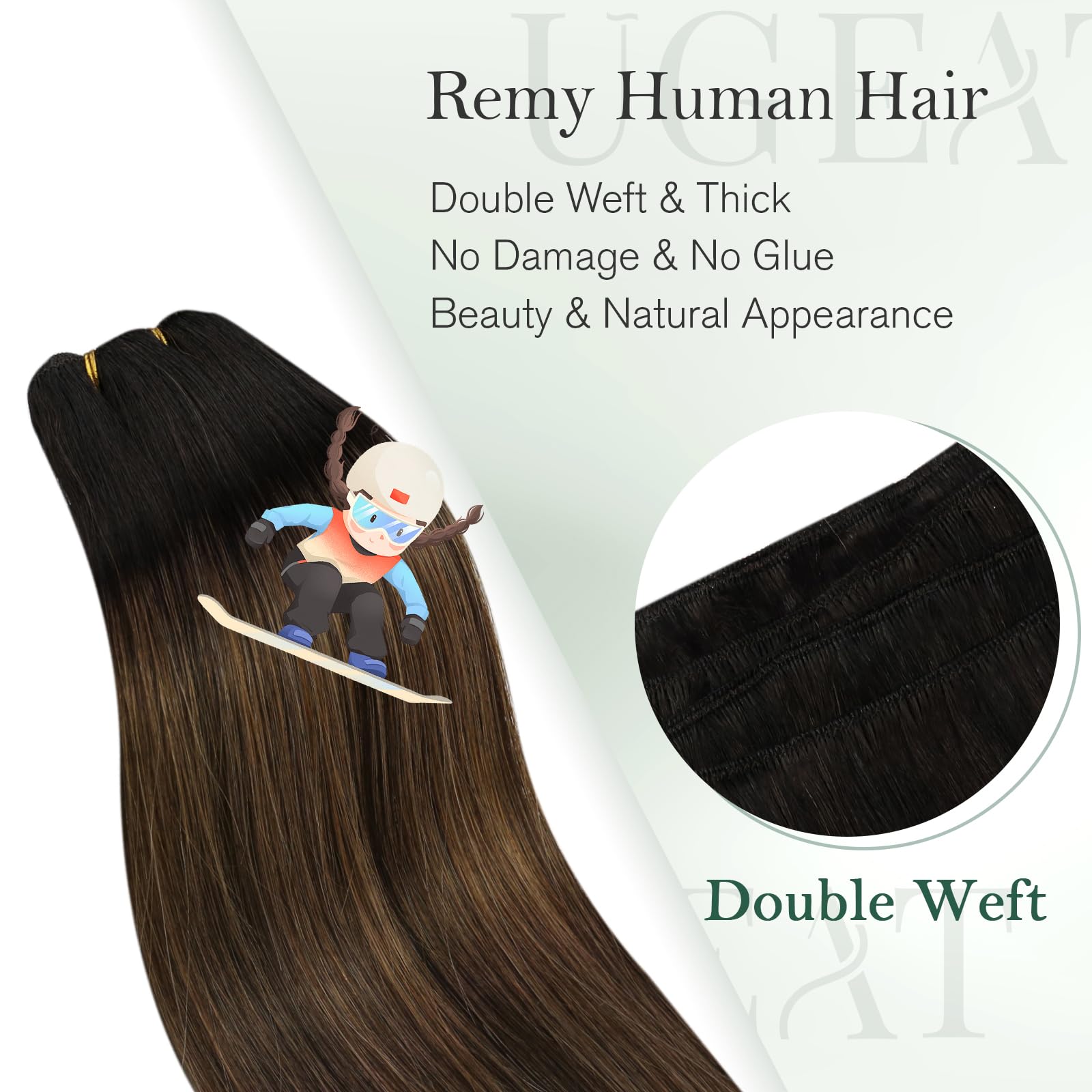 Ugeat Balayage Human Hair Weft Extensions 22 inch Dark Brown Mix Chestnut Brown Hair Extensions Real Human Hair Weft Sew in Exte