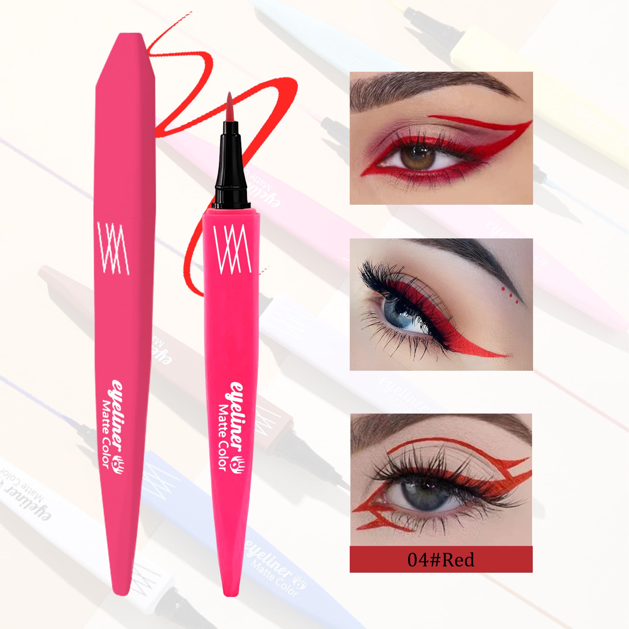 Red Liquid Eyeliner Pen,Colored Waterline Eye Liner Waterproof Smudge Proof,High-Pigmented Long-Lasting Eyeliner,Smooth Ultra Fi