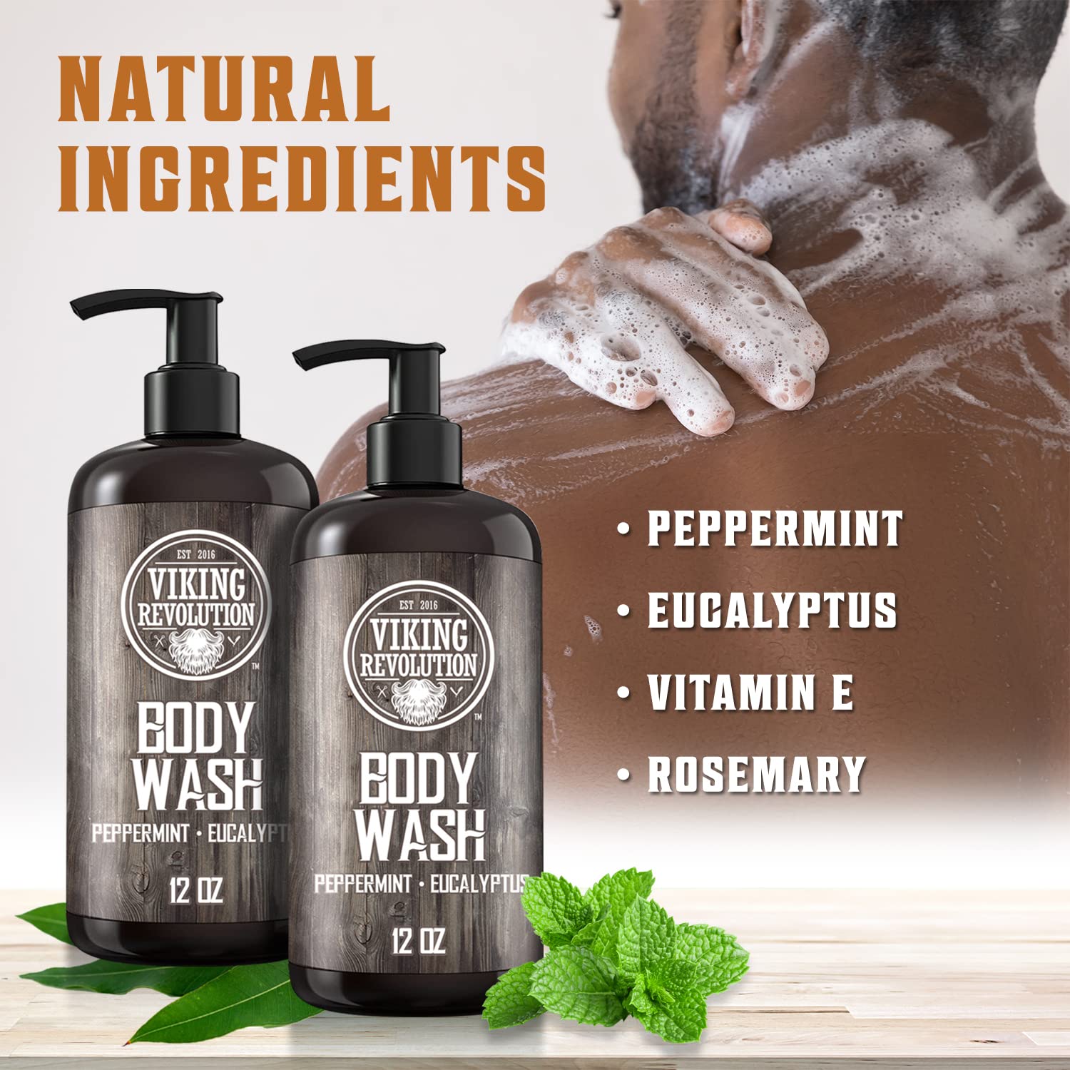 Viking Revolution Men'S Body Wash - Eucalyptus Peppermint Body Wash For Men - Mens Natural Body Wash With Vitamin E And Rosemary
