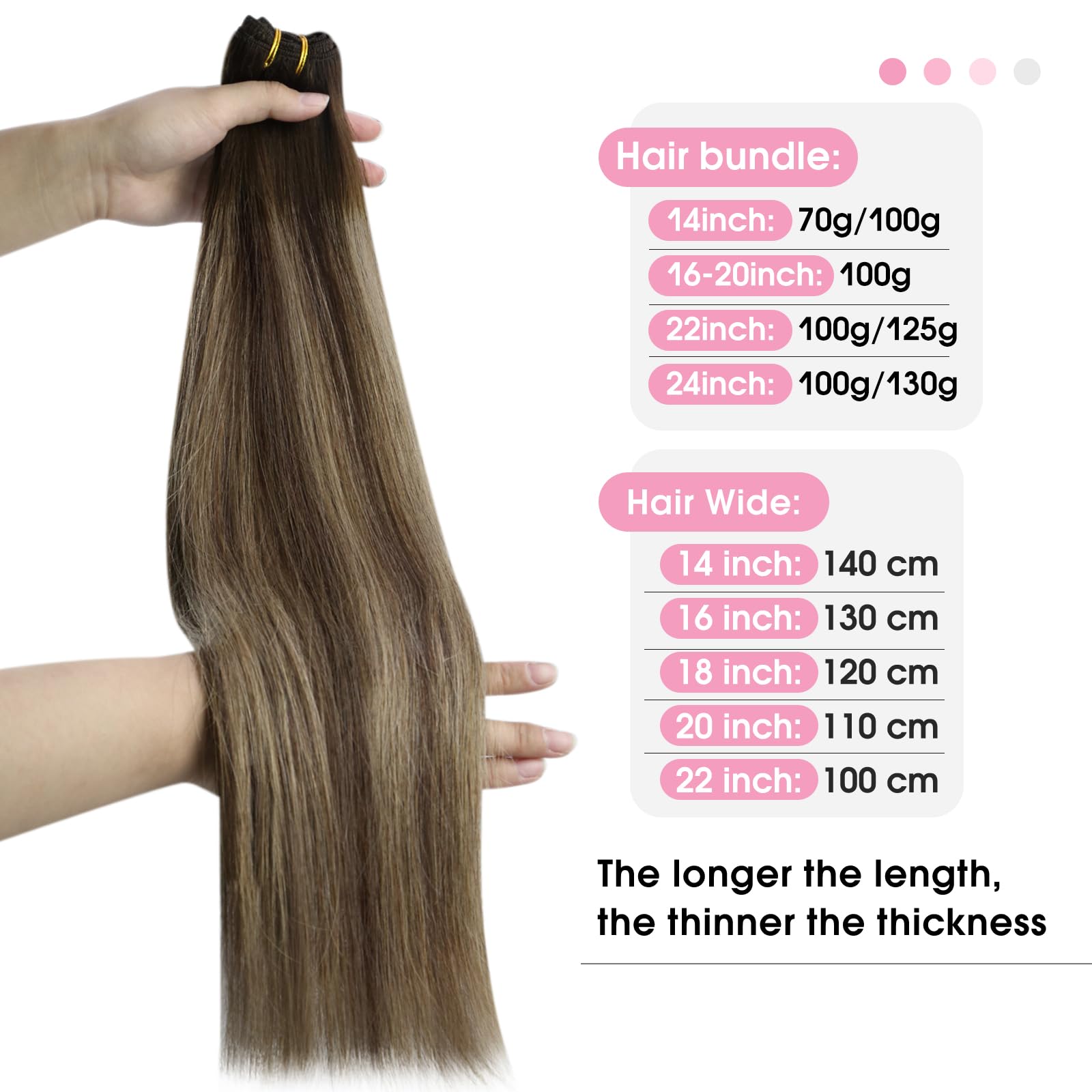 YoungSee Weft Hair Extensions Balayage Sew in Hair Extensions Dark Brown Fading to Caramel Blonde Mix Brown Balayage Silky Smoot