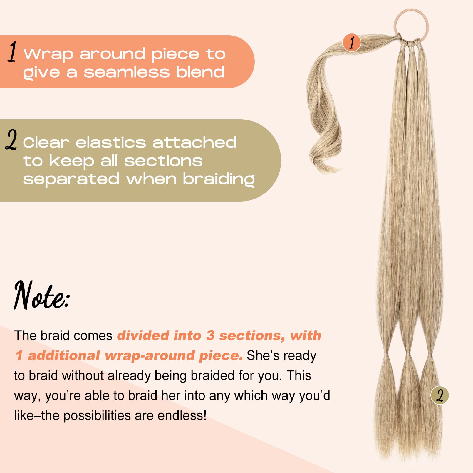 Seikea Long Diy Braided Ponytail Extension With Hair Tie Straight Wrap Around Hair Extensions Ponytail Natural Soft Hairpiece Bl