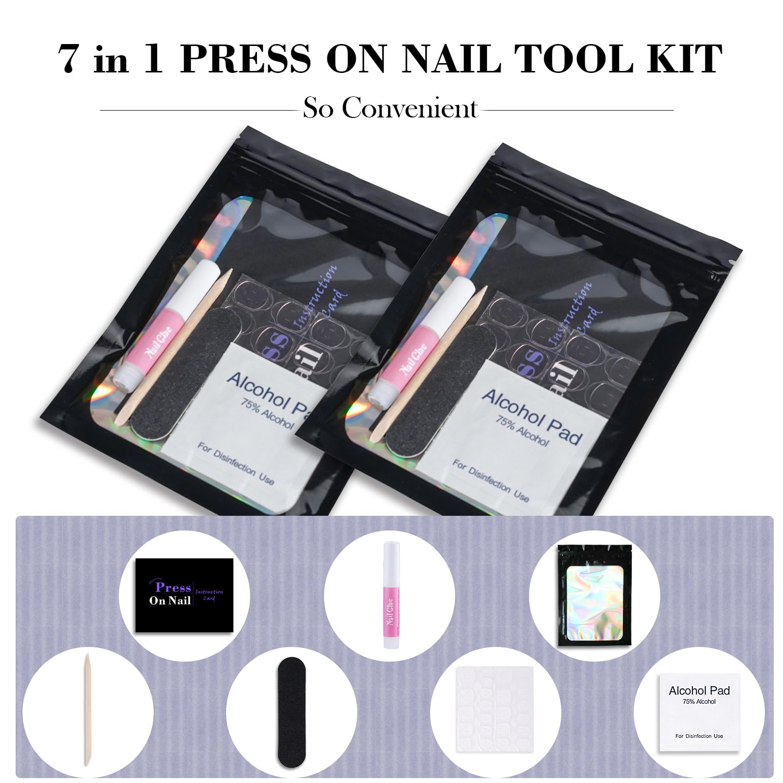 Disposable Nail Supplies Kits,Professional Manicure Press On Nail Tool Kit With Nail File,Adhesive Tabs,Nail Glue,Sticks, Prep P
