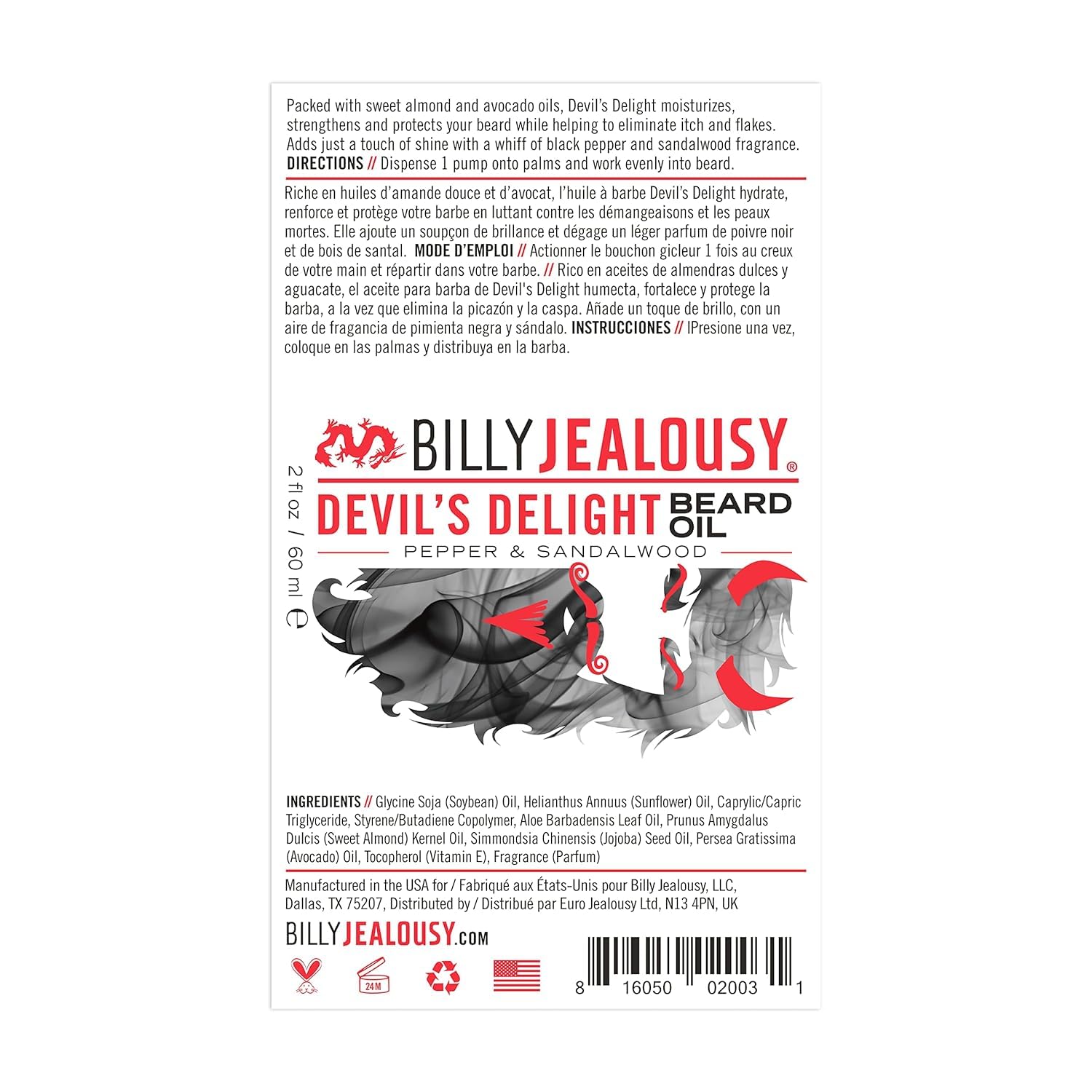 Billy Jealousy Beard Oil for Men, Weightless, Low Shine, and Hydrating Beard Moisturizer for Softer Hair, Helps Prevent Itching