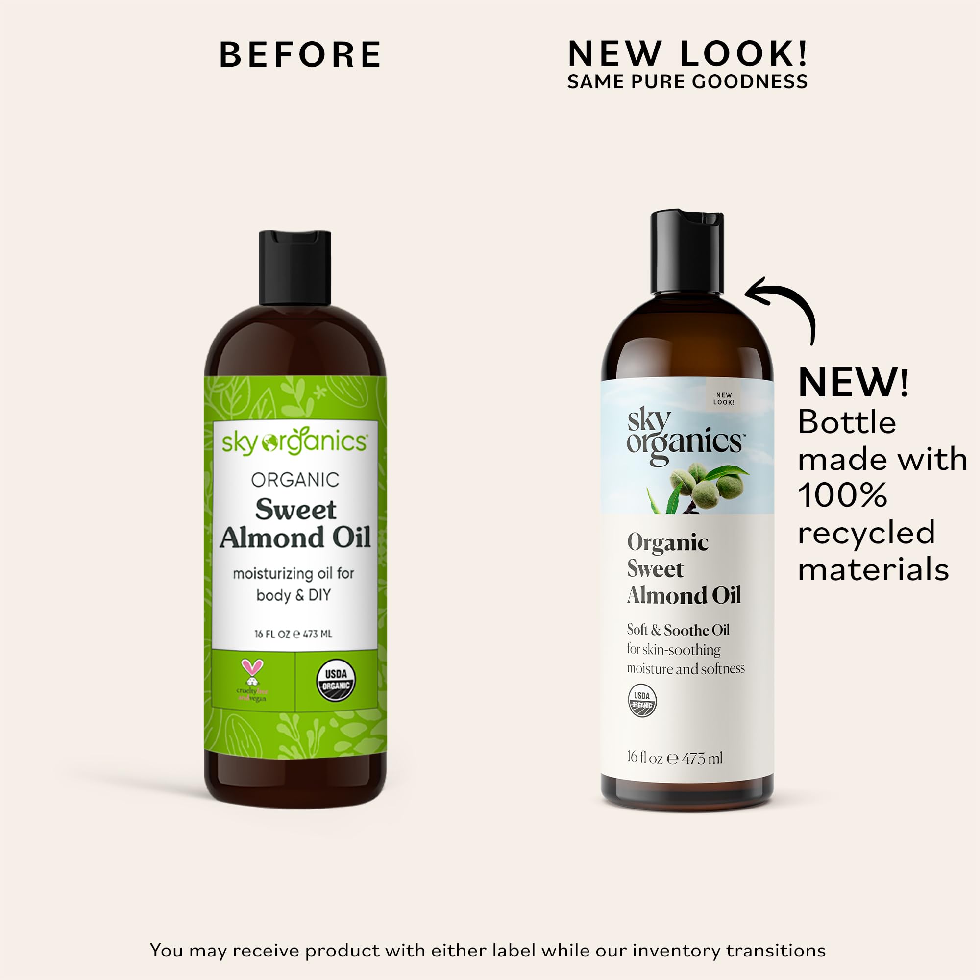 Sky Organics Organic Sweet Almond Oil For Body 100% Pure & Cold-Pressed Usda Certified Organic To Moisturize, Soften & Nourish,