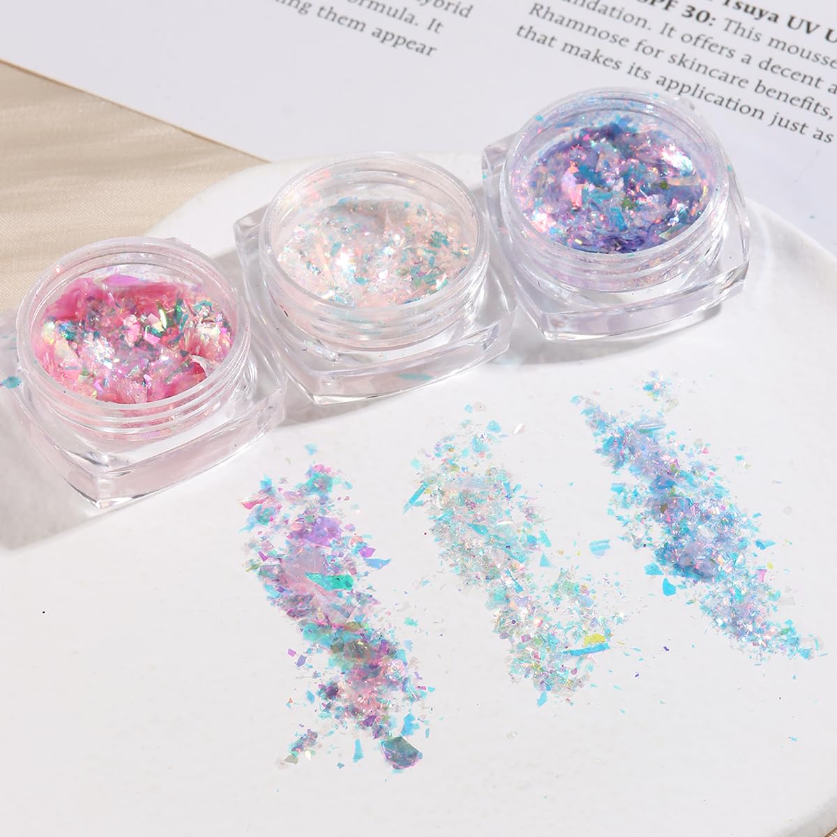 Fcozpjk Opal Nail Art Glitter Flakes, 6 Boxes Holographic Chunky Glitter Flakes Kit, Aurora Effect For Nails, Chameleon Nail Fla