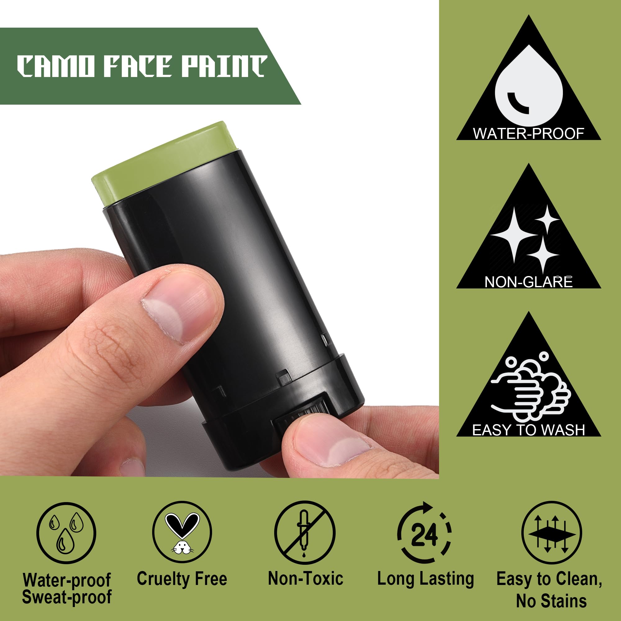 CCbeauty Forest Camo Face Paint - Sports Green Eye Black Stick,Camouflage Hunting,Football,Baseball Accessories,Sweat Resistant