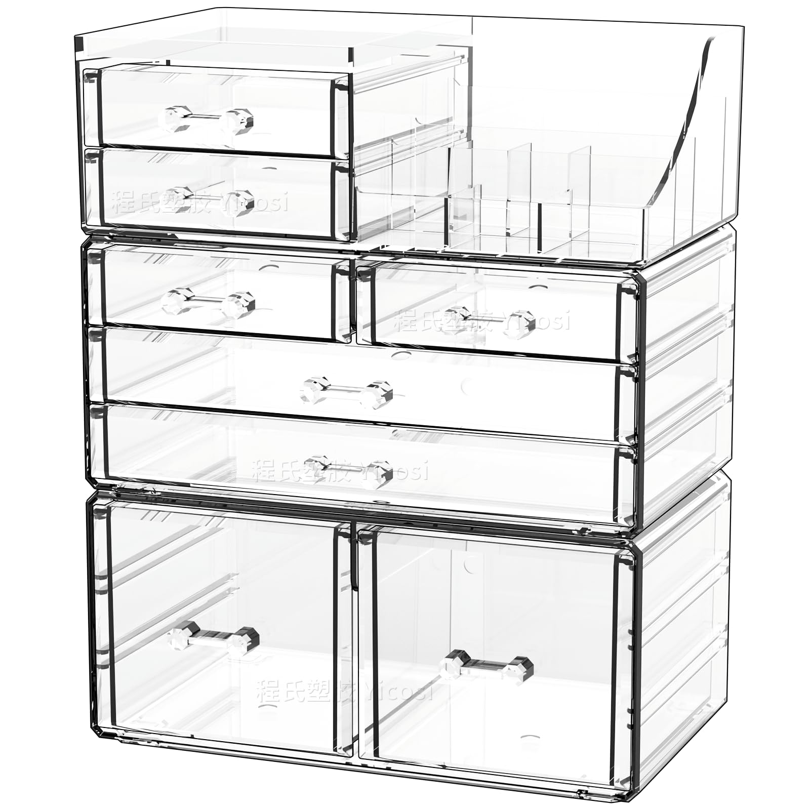 Cq Acrylic Make Up Organizers For Vanity With 6 Drawers, 2 Pack Clear Drawer Organizers,Plastic Cute Desk Accessories Organizati