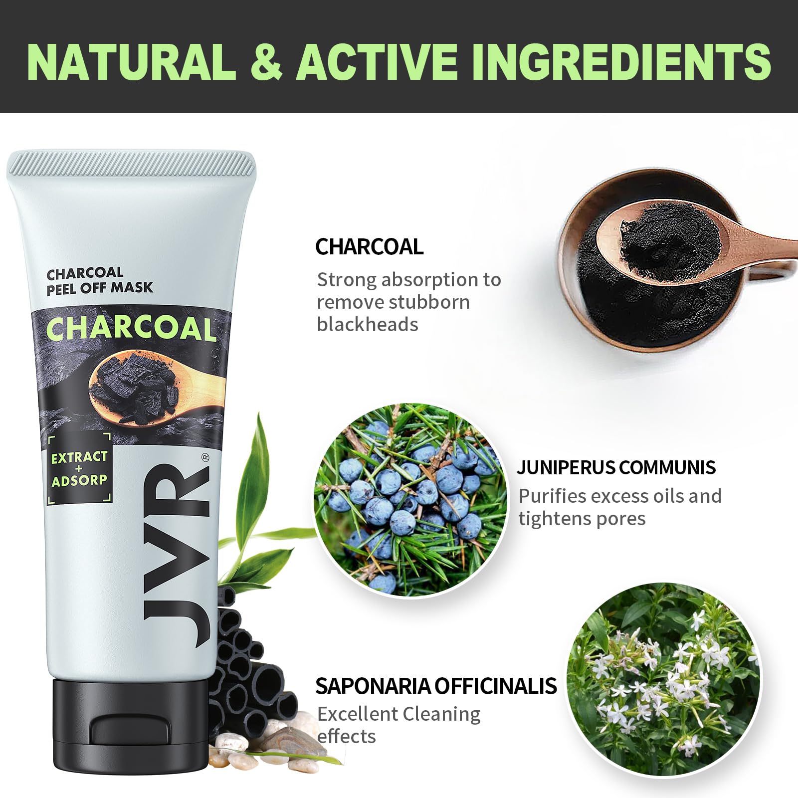 JVR Peel Off Face Mask, Blackhead Remover Mask for Men, Charcoal Peel Off Black Mask, Facial Mask Purifying and Deep Cleansing f