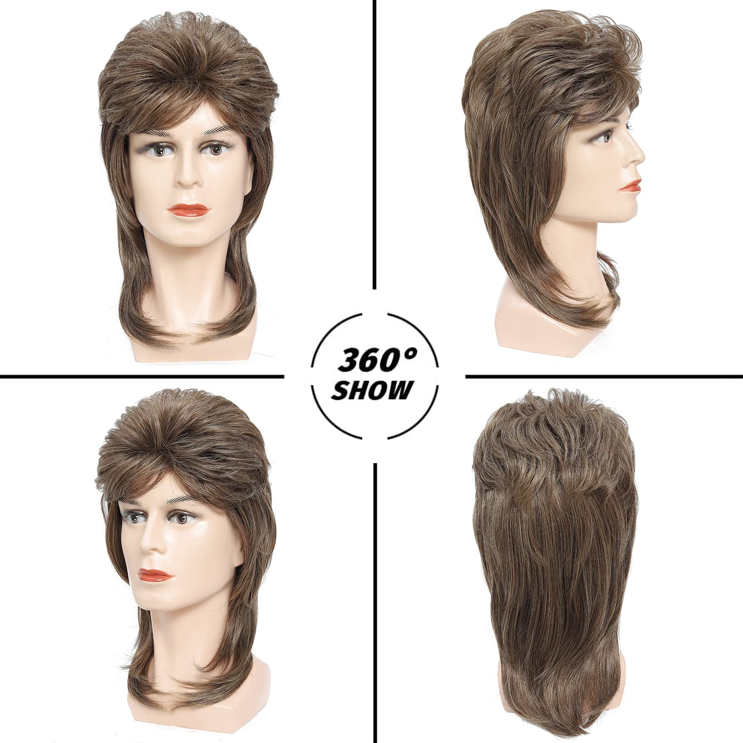 Traqur Mullet Wigs for Men Joe Dirt Emo Wig 80s 90s Costumes Fancy Party Accessory Cosplay Wig Halloween Man x (Light Brown)