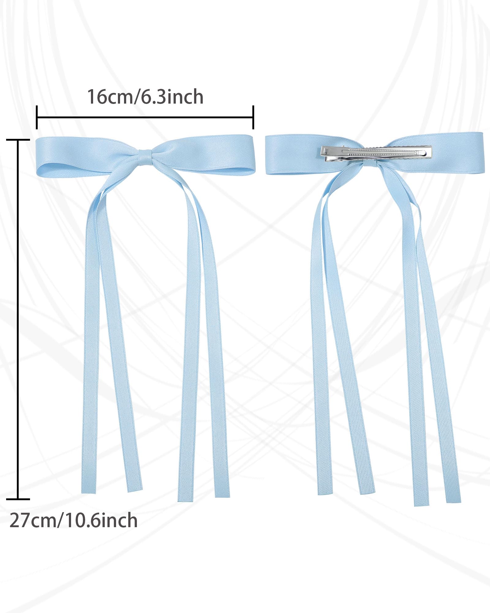 Awaytr 6Pcs Women'S Hair Accessory Hair Clips Tassel Ribbon Bowknot With Long Tail Solid Hair Ribbon (Black/Blue/Beige/Pink/Gree