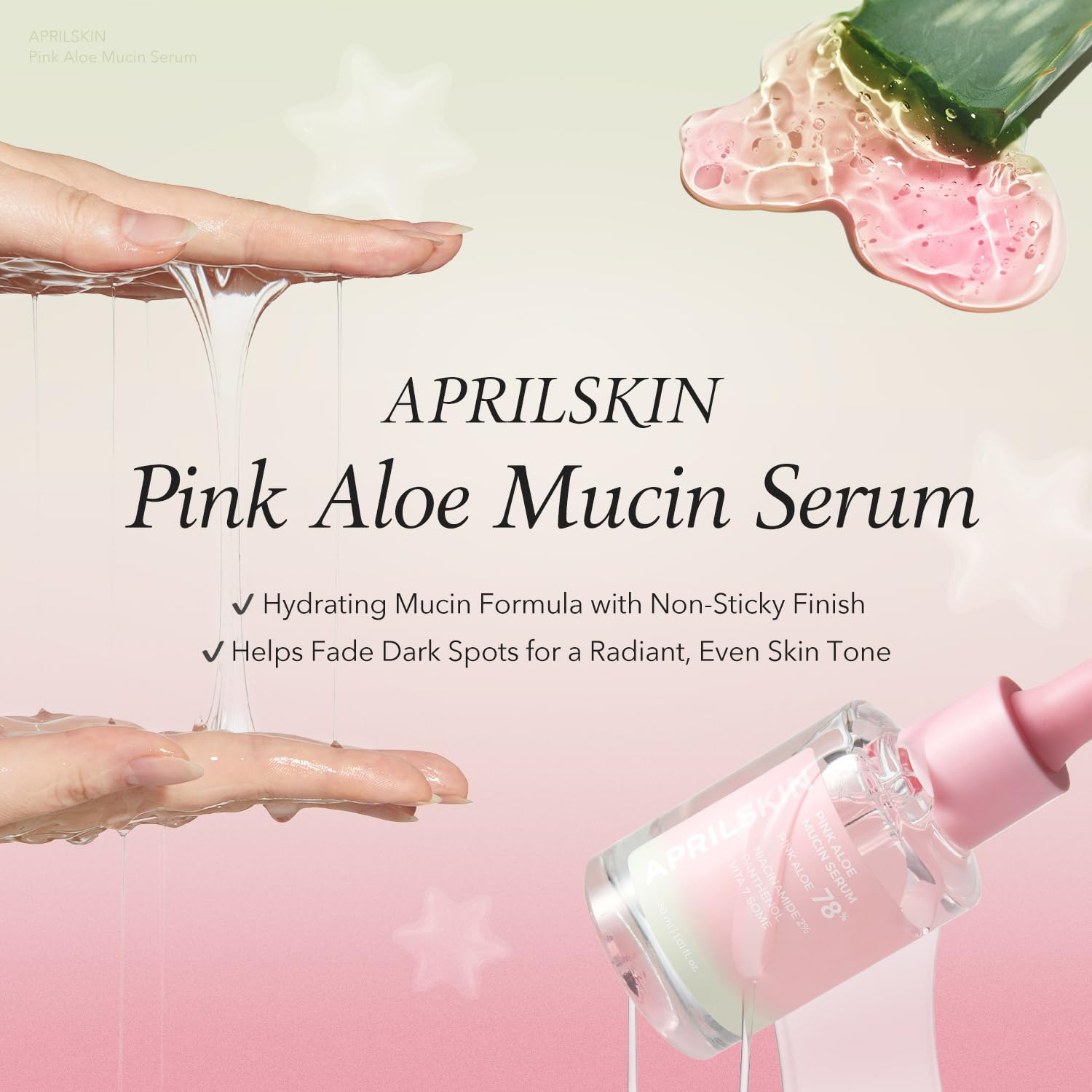 Aprilskin Pink Aloe Mucin Serum 1.01 Fl.Oz (30Ml) Hydrating 78% Jeju Aloe Mucin Formula With Non-Sticky Finish For A Glass Glow