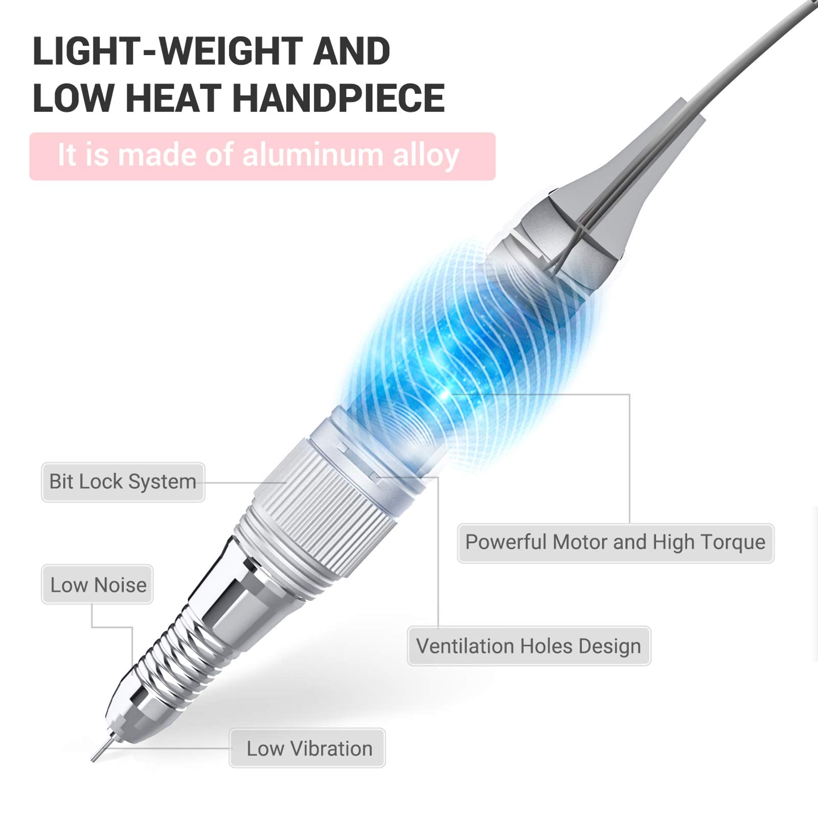 Melodysusie 30000 Rpm Professional Nail Drill Scarlet, High Speed, Low Heat, Low Noise, Low Vibration, Sc320I Portable Electric
