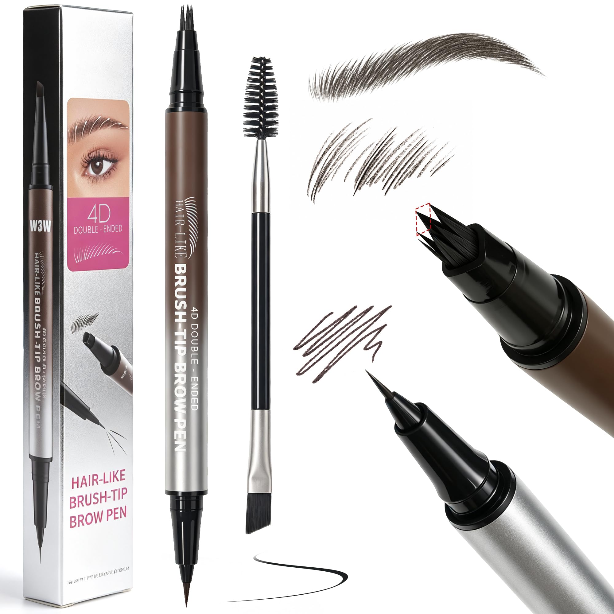 Micro Fork Eyebrow Pencil, Water Proof 4D Brow Pen Long Lasting, SmudgeResistant Dark Brown Eyebrow Filler for Thinning Eyebrow