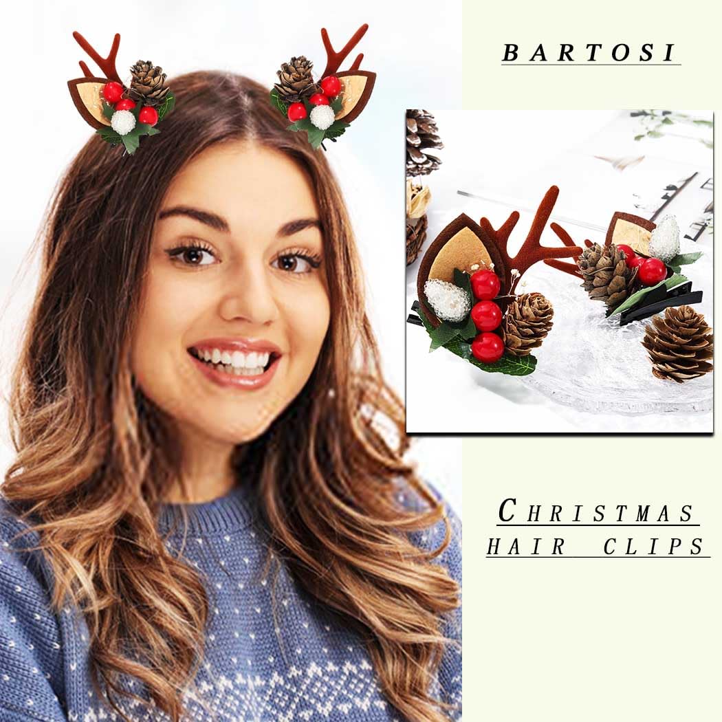 Bartosi Christmas Hair Clips Reindeer Antlers Xmas Hairpins Deer Antler Hair Clip Decorative Christmas Party Hair Accessories Fo
