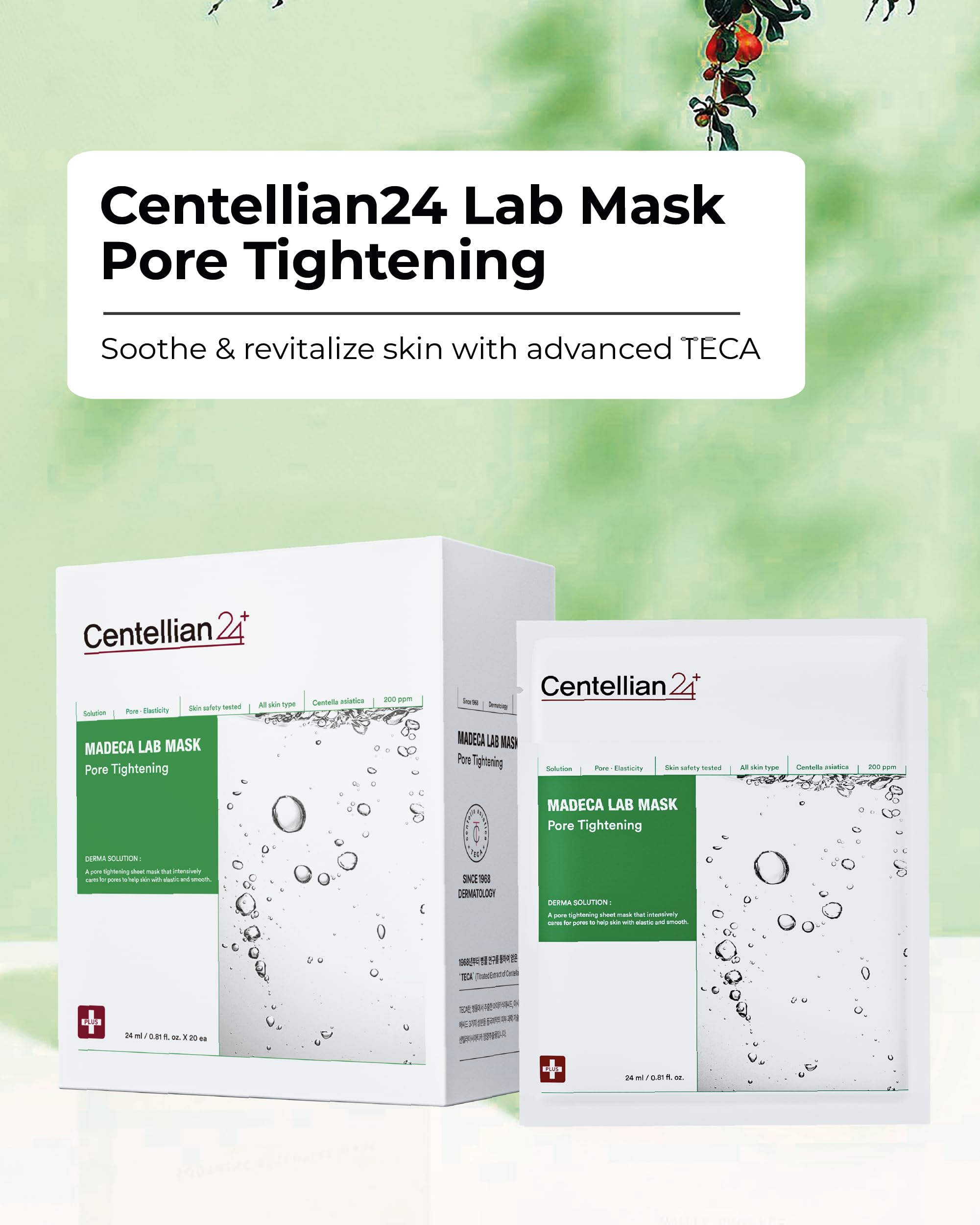 Centellian 24 Madeca Mask (Pore Tightening, 20Pc) - Face Mask Sheet For Pore Minimizing, Sebum Control With Centella Asiatica, T