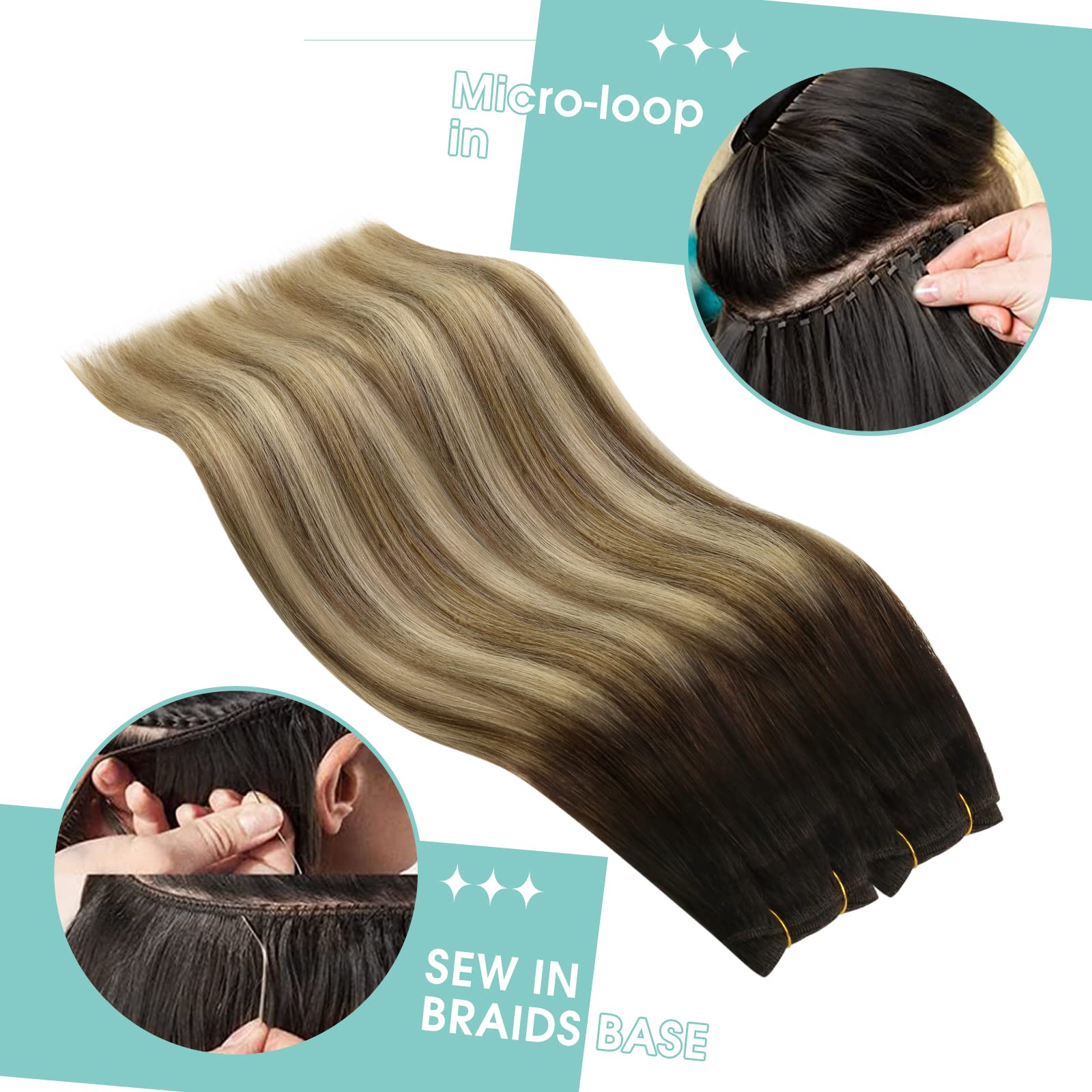 Youngsee 125G Sew In Extensions Brown Balayage Sew In Hair Extensions Balayage Darkest Brown With Medium Brown To Blonde Weft Ha
