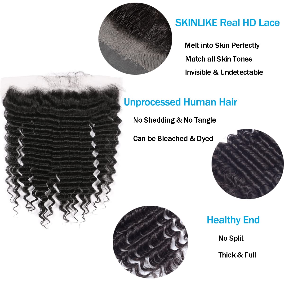 BEEOS 13x4 Skinlike Real HD Lace Frontal, Deep Wave Human Hair Invisible Ultra-thin Swiss Lace Frontal Pre Plucked Hairline 18 I