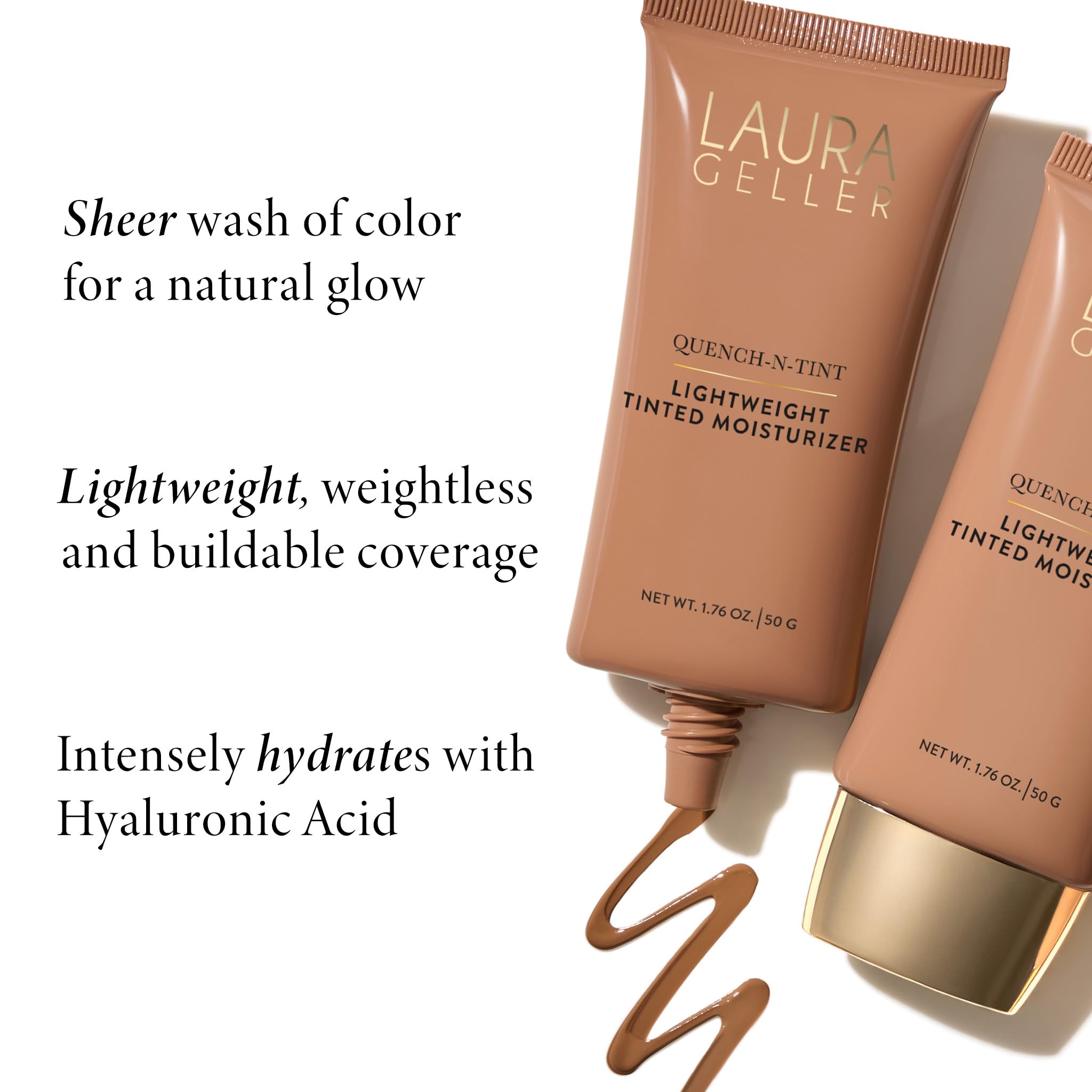 LAURA GELLER NEW YORK Quench-n-Tint Hydrating Foundation - Medium - Sheer to Light Buildable Coverage - Natural Glow Finish - Li