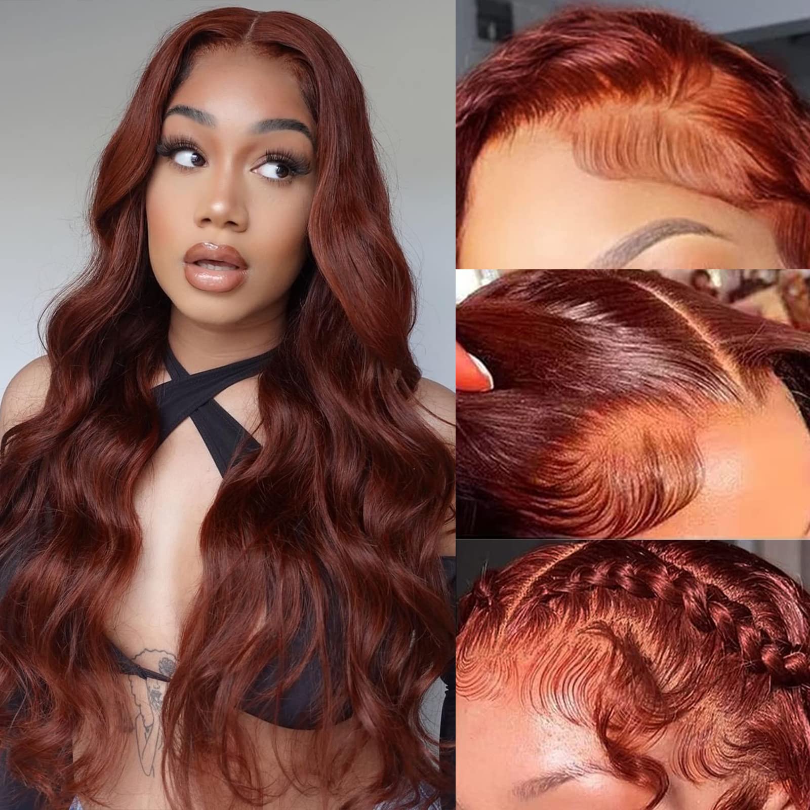 Reddish Brown Lace Front Wigs Human Hair Pre Plucked 13x4 Body Wave Glueless Wigs Human Hair Auburn Colored Human Hair Lace Fron
