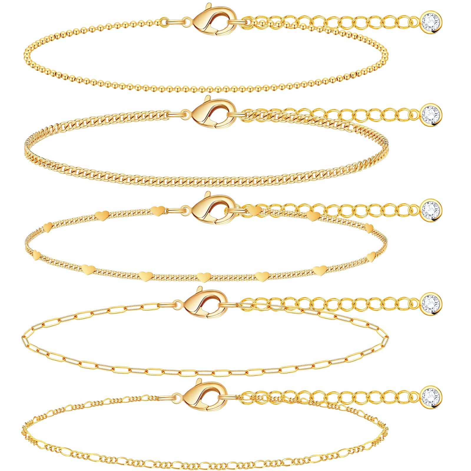 Gold Bracelets for Women Waterproof, Gold Dainty Jewelry Sets Gifts for Women, Stackable Layered Simple Thin Beaded/Cuban/Paperc
