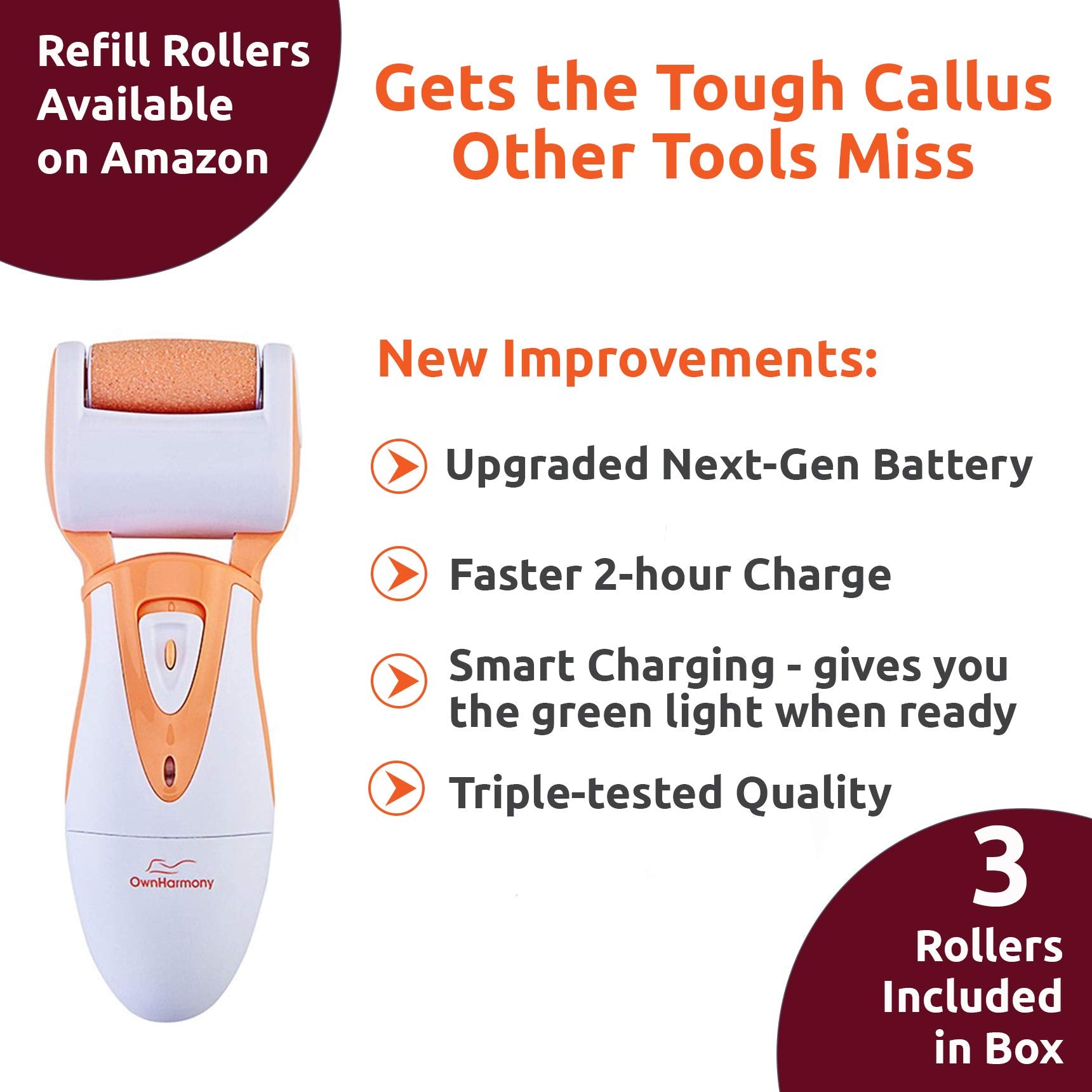 Own Harmony Professional Foot Care For Women: Rechargeable Callus Remover For Feet Electric Foot Sander - Electronic Foot File C