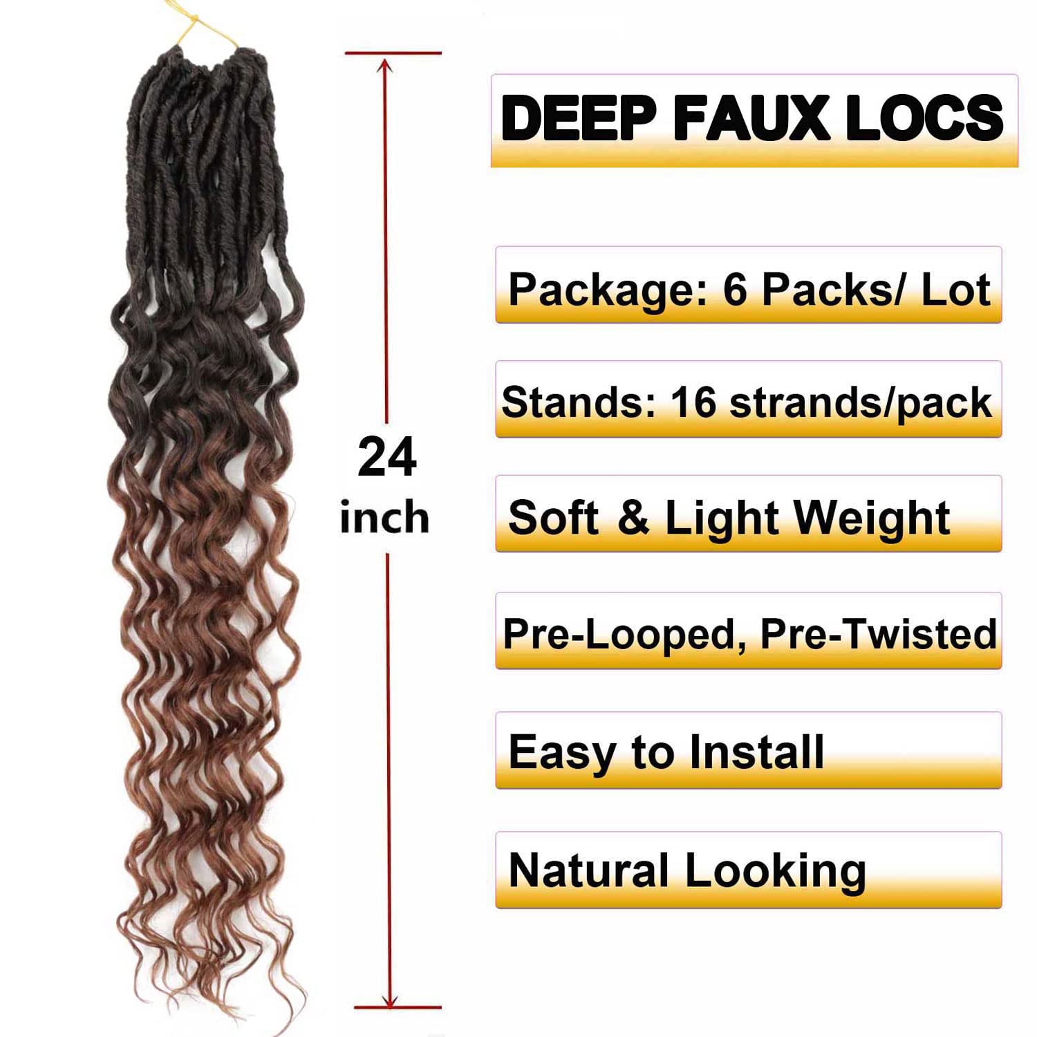 Faux Locs Crochet Hair 24 Inch Soft Locs Crochet Hair Pre Looped 6 Packs Goddess Locs Crochet Braids Crochet Locs For Women (24