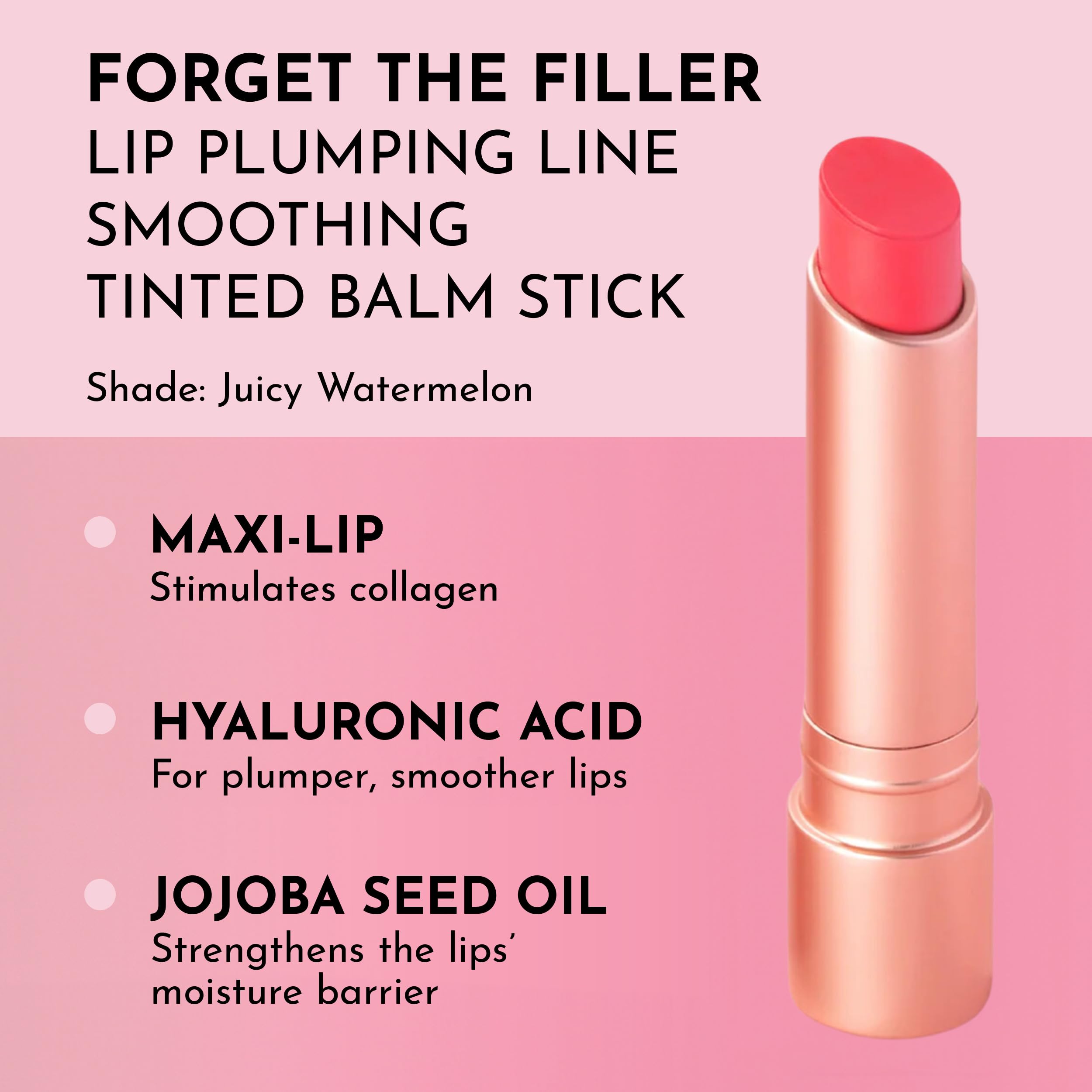 Lawless Forget The Filler Lip Plumping Line Smoothing Tinted Balm, Juicy Watermelon, Pink, 0.1 Ounce / 2.9 Ml
